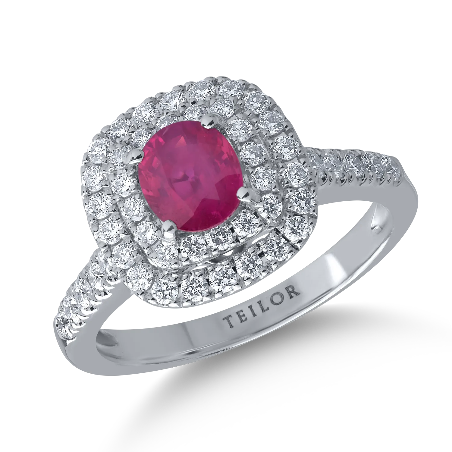Inel din aur alb cu rubin de 0.84ct si diamante de 0.54ct