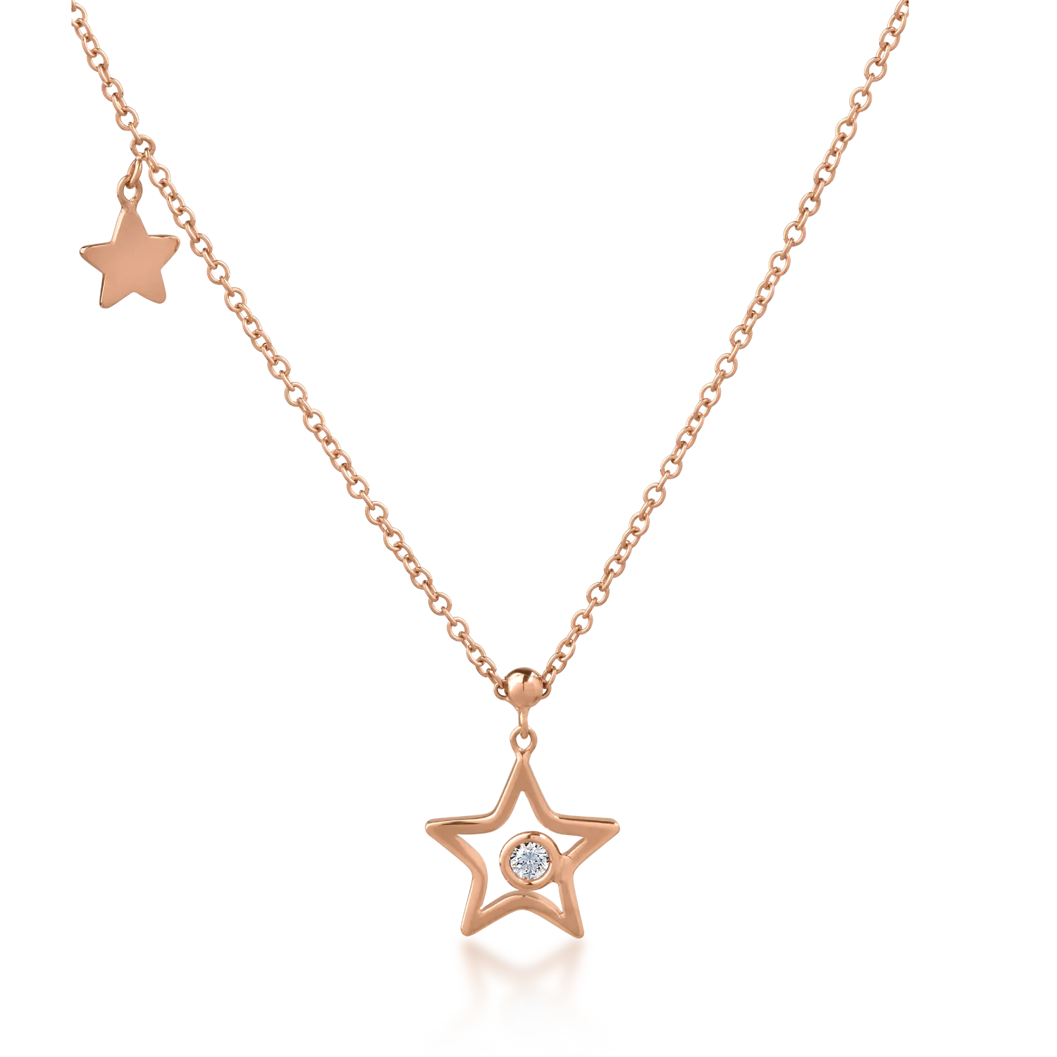 Lant cu pandantiv din aur roz de 18K cu diamant de 0.05ct-126977