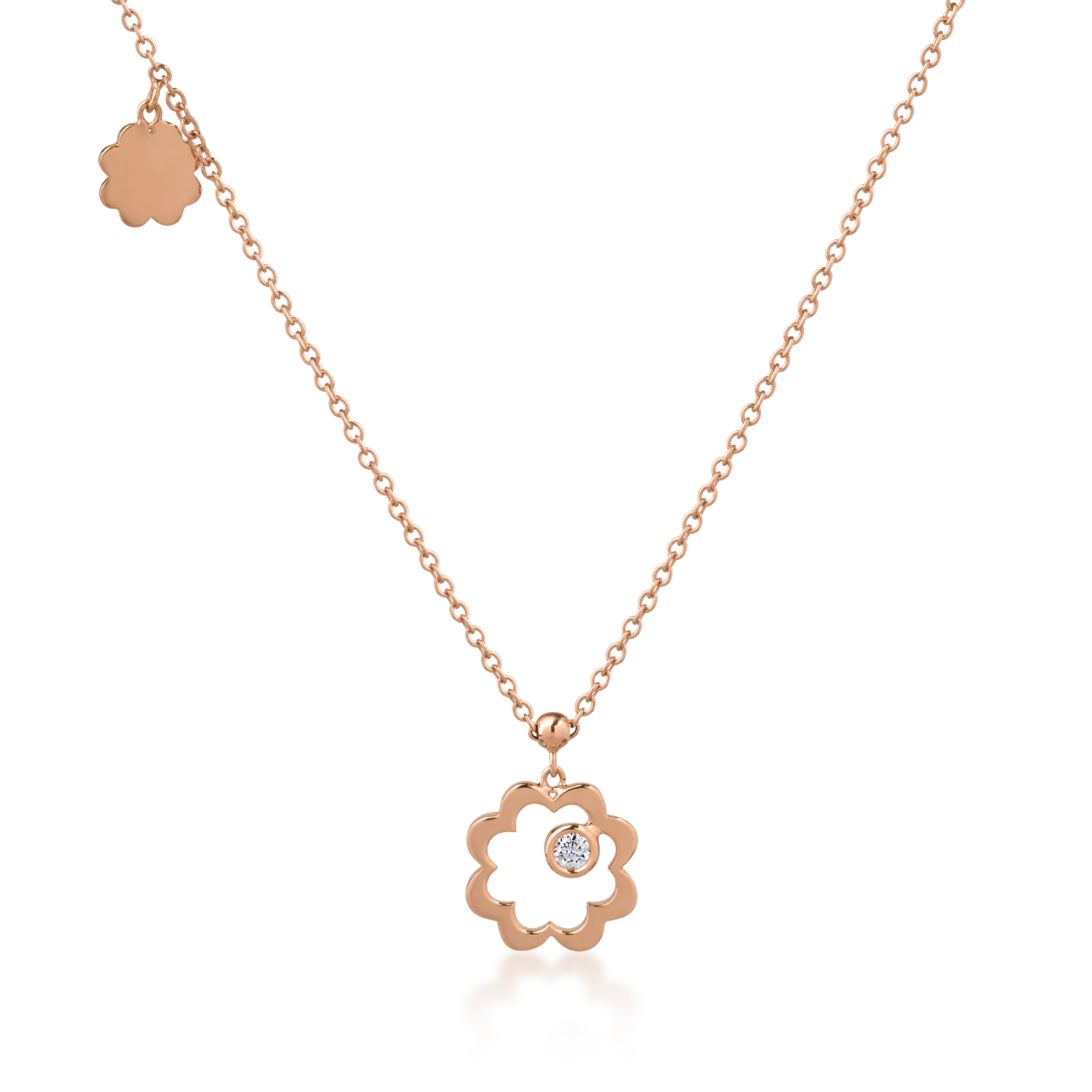 Lant cu pandantiv din aur roz cu diamant de 0.05ct