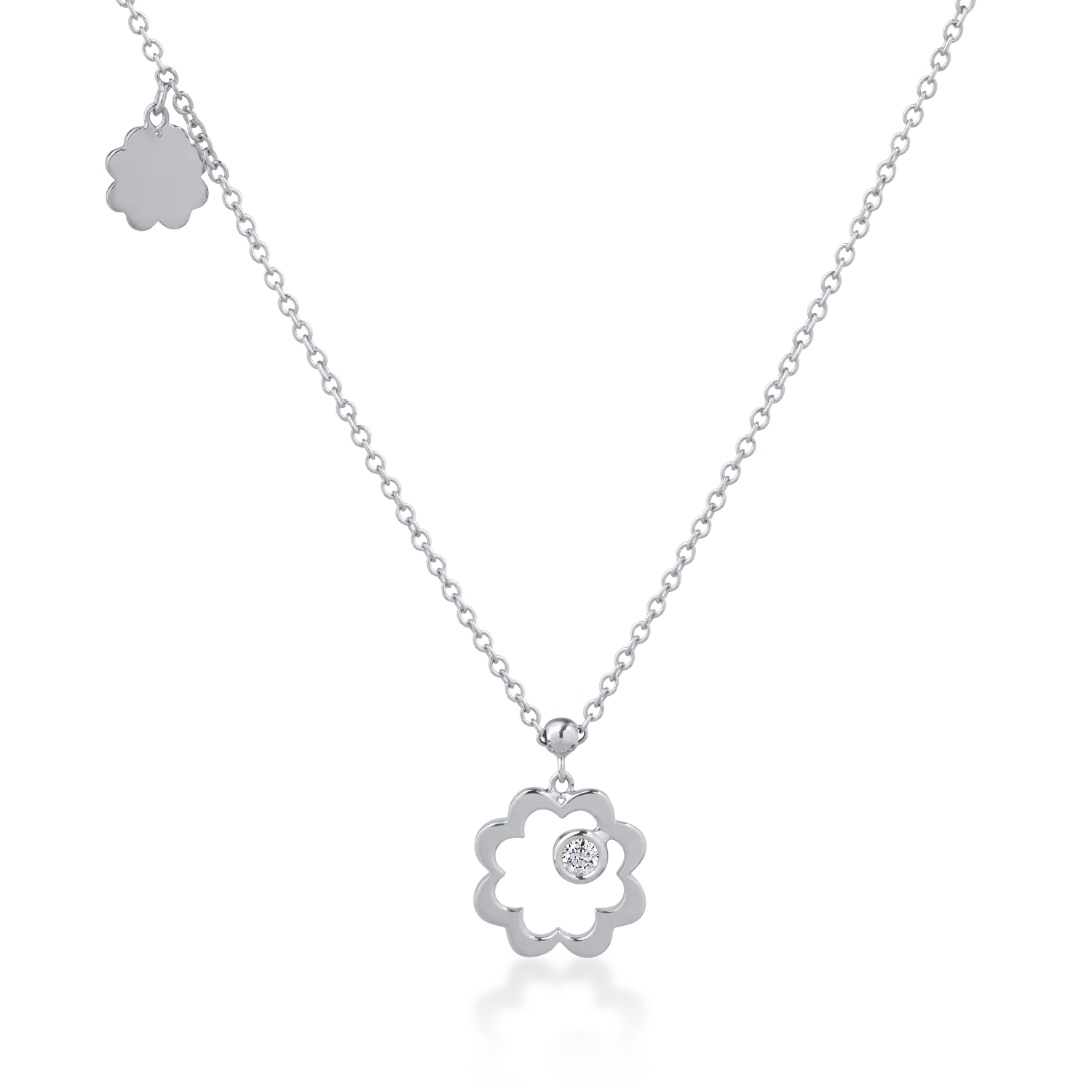 Lant cu pandantiv din aur alb de 18K cu diamant de 0.05ct-127023