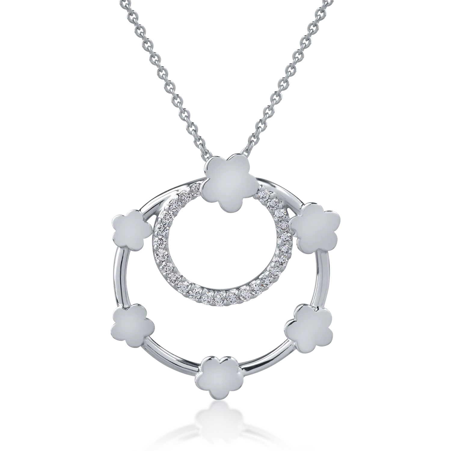 Lant cu pandantiv din aur alb de 18K cu diamante de 0.2ct-126992
