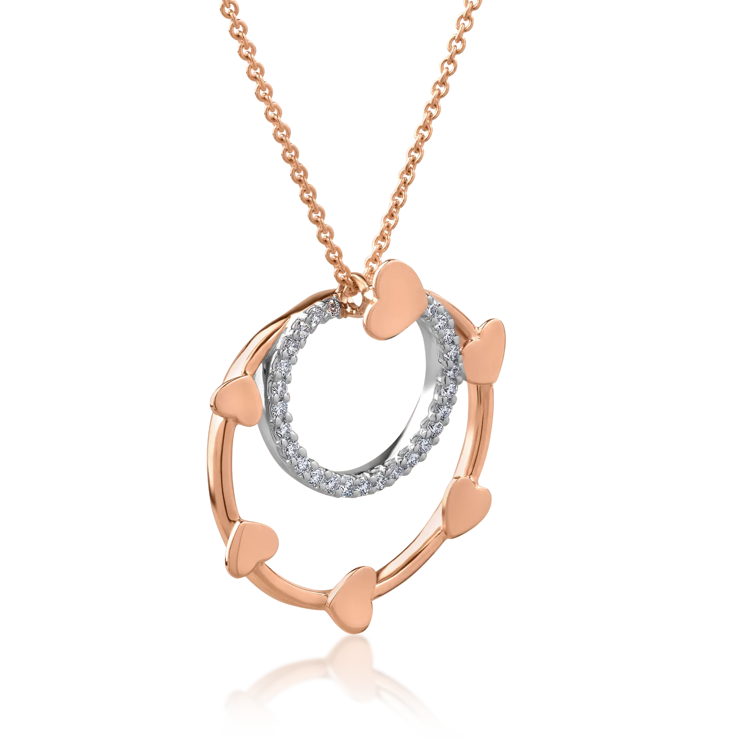 18K white-rose gold pendant necklace with 0.2ct diamonds