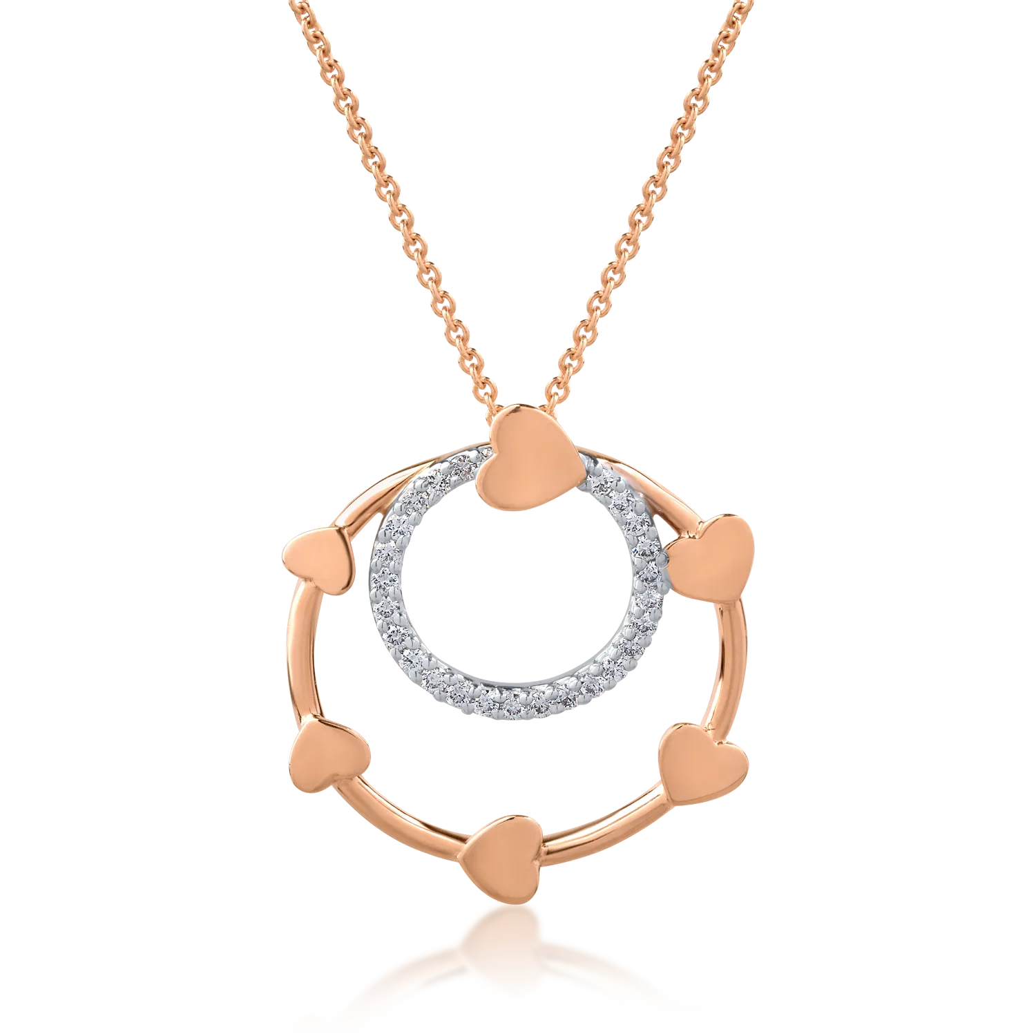 Lant cu pandantiv din aur alb-roz de 18K cu diamante de 0.22ct-126997