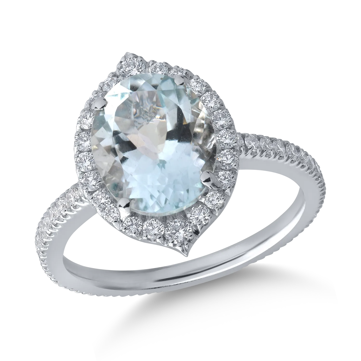 Inel din aur alb cu acvamarin oval de 2.5ct si diamante de 0.5ct