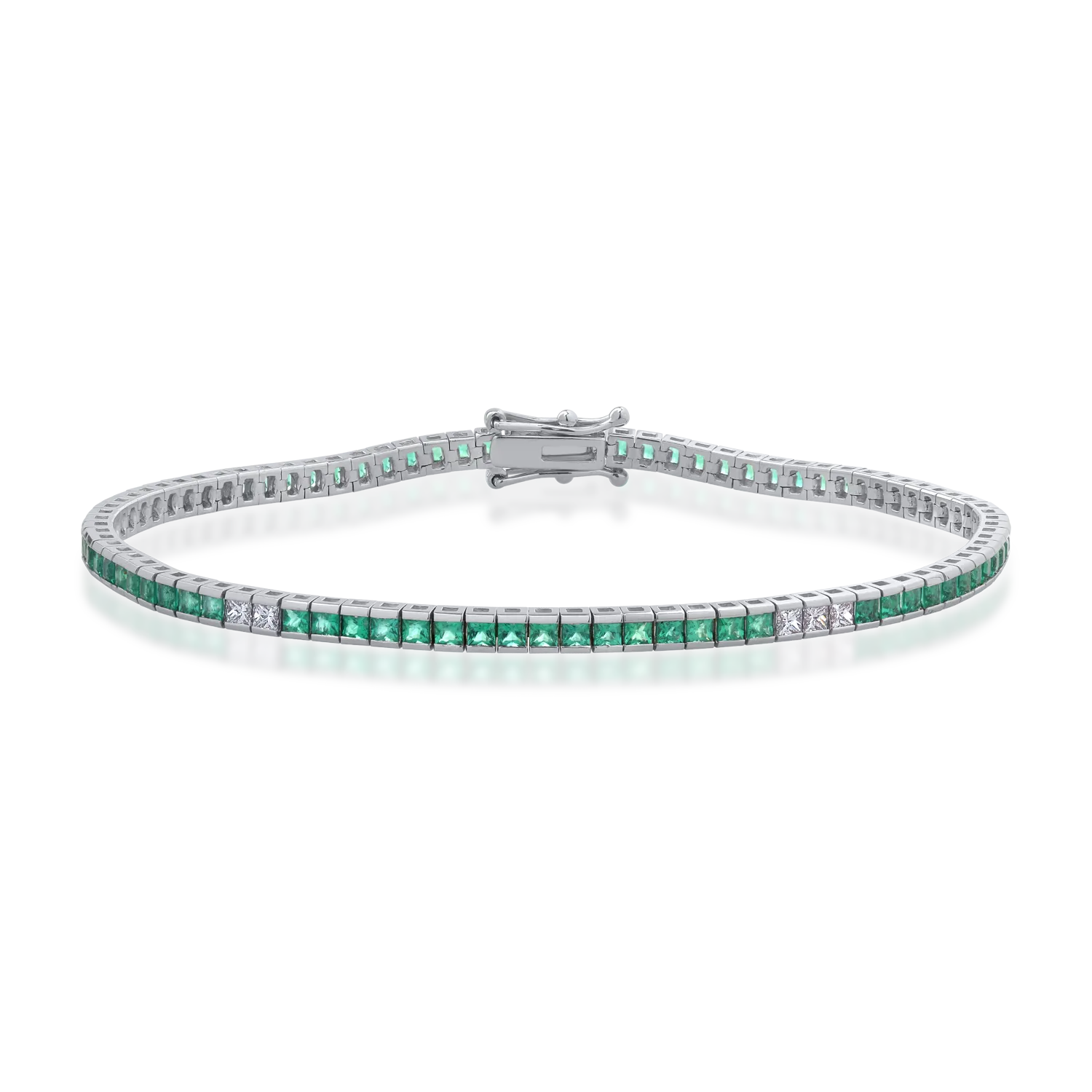 Bratara tennis din aur alb de 18K cu diamante de 0.28ct si smaralde de 2.3ct-127195