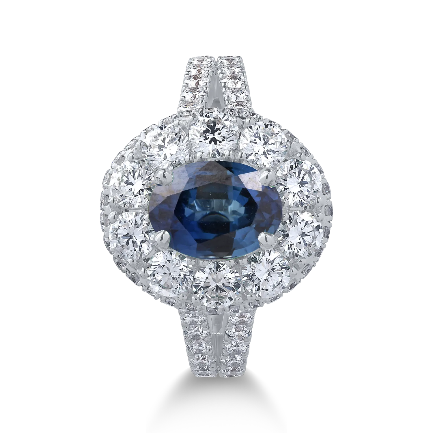 18K white gold ring with 1.85ct sapphire and 1.8ct diamonds
