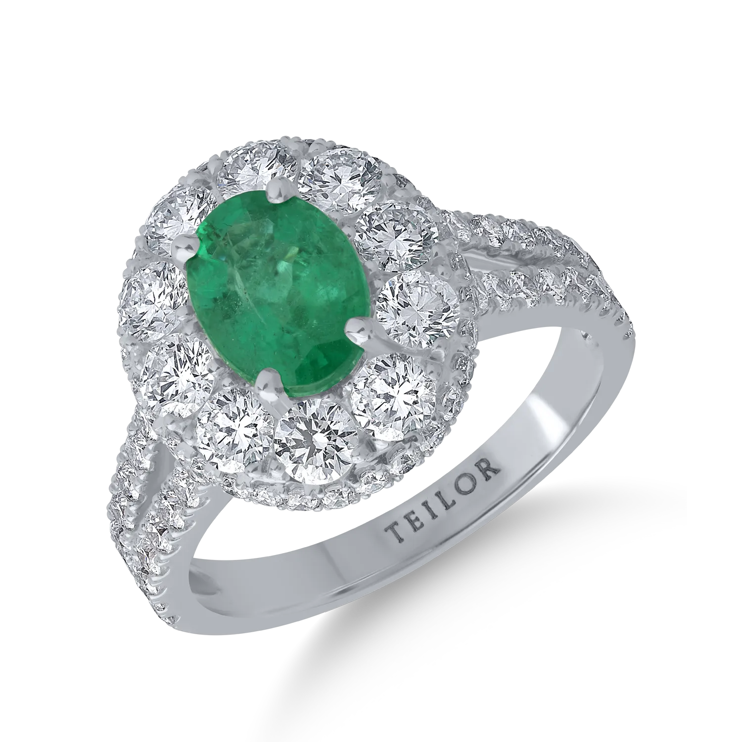 18K fehérarany gyűrű 1.31ct smaragddal és 1.8ct gyémántokkal