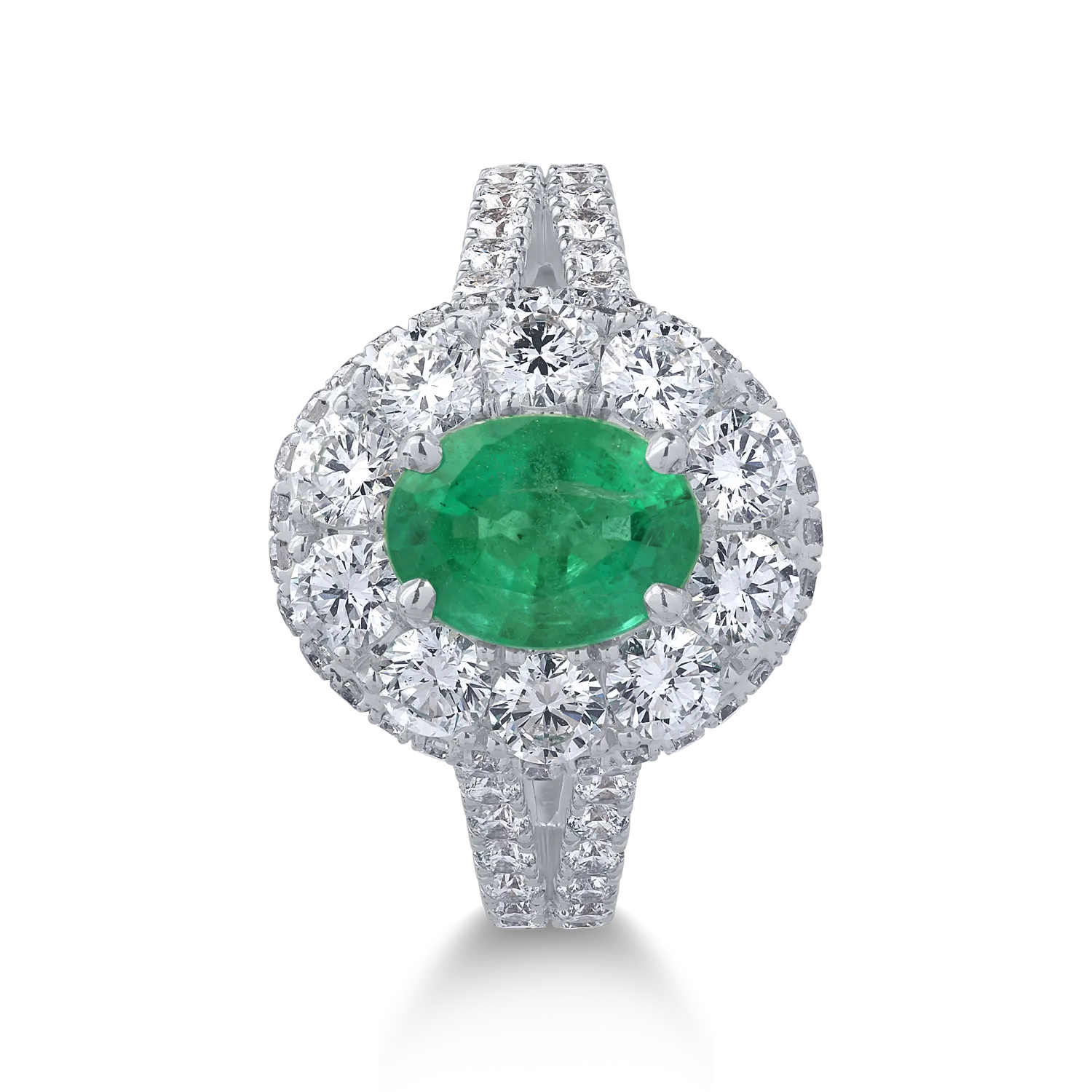 18K fehérarany gyűrű 1.31ct smaragddal és 1.8ct gyémántokkal