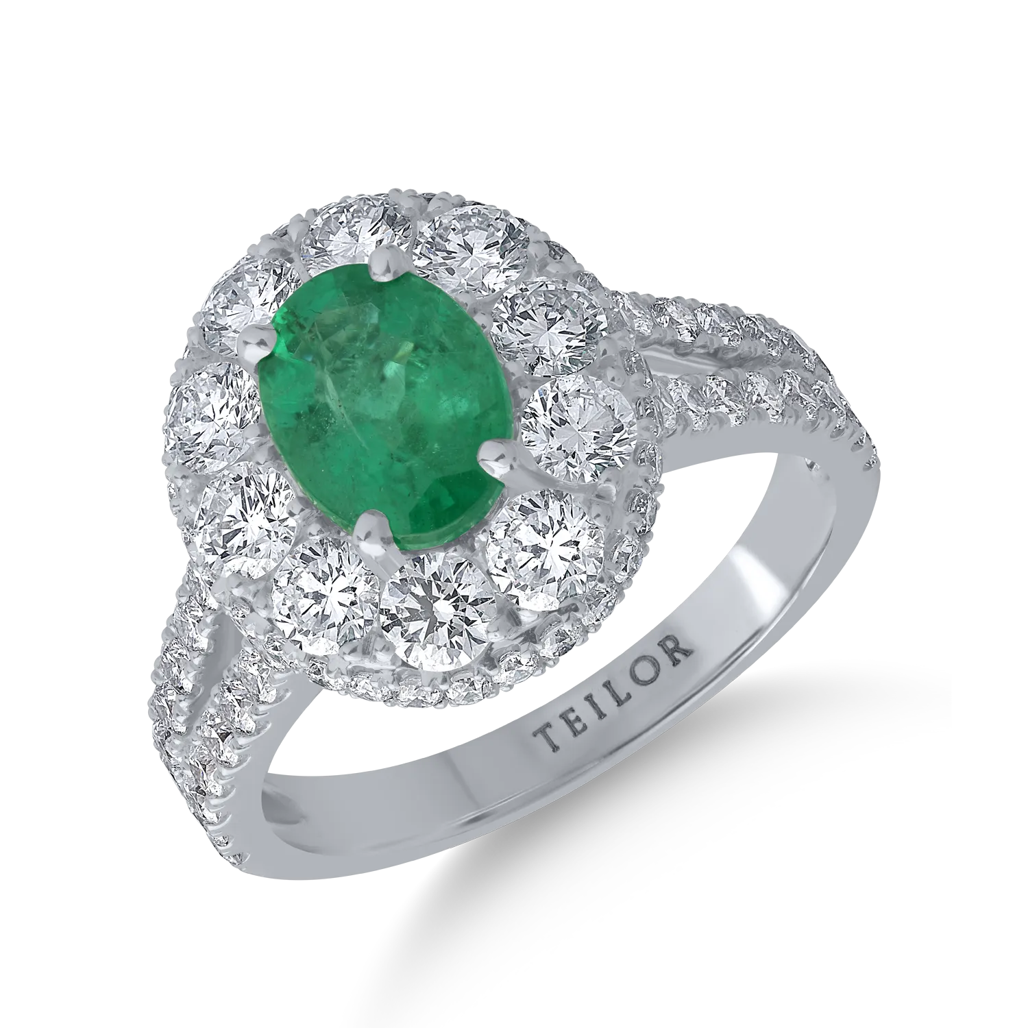 Пръстен от 18K бяло злато с 1.31ct изумруд и 1.8ct диаманти-127021