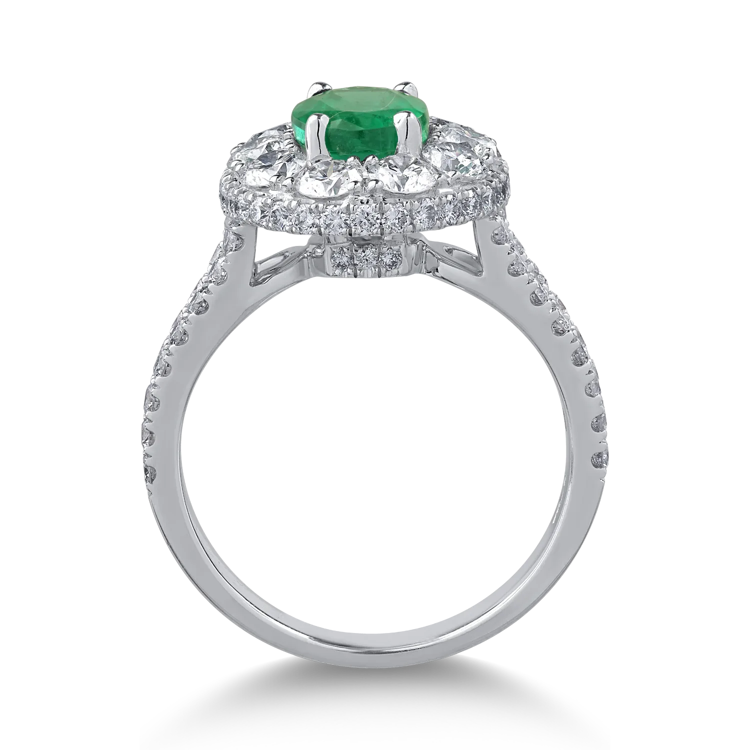 Пръстен от 18K бяло злато с 1.31ct изумруд и 1.8ct диаманти