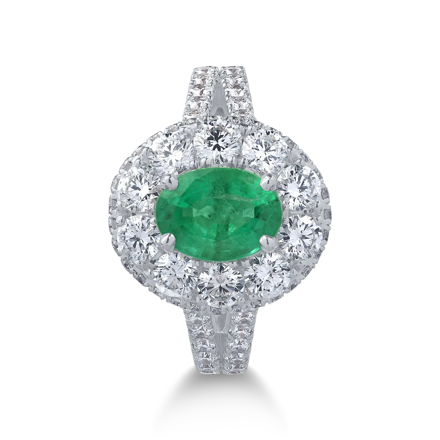 Пръстен от 18K бяло злато с 1.31ct изумруд и 1.8ct диаманти