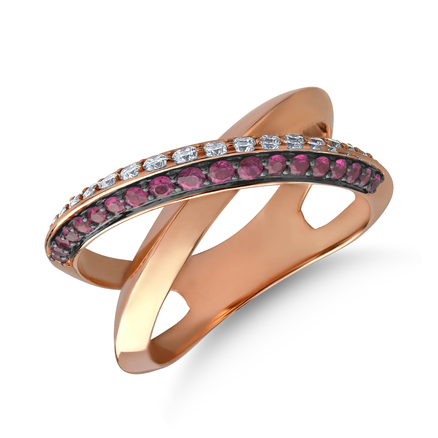 Inel din aur roz de 18K cu rubine de 0.32ct si diamante de 0.26ct-127034