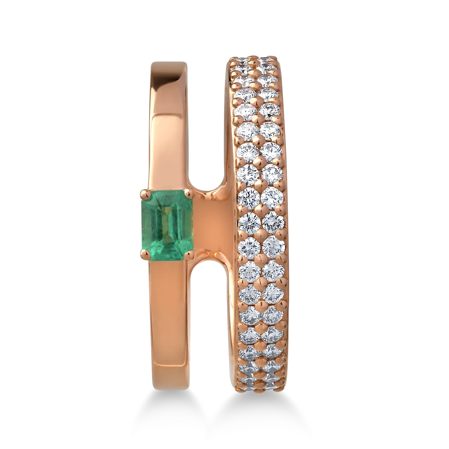 18K rose gold ring with 0.22ct emerald and 0.35ct diamonds