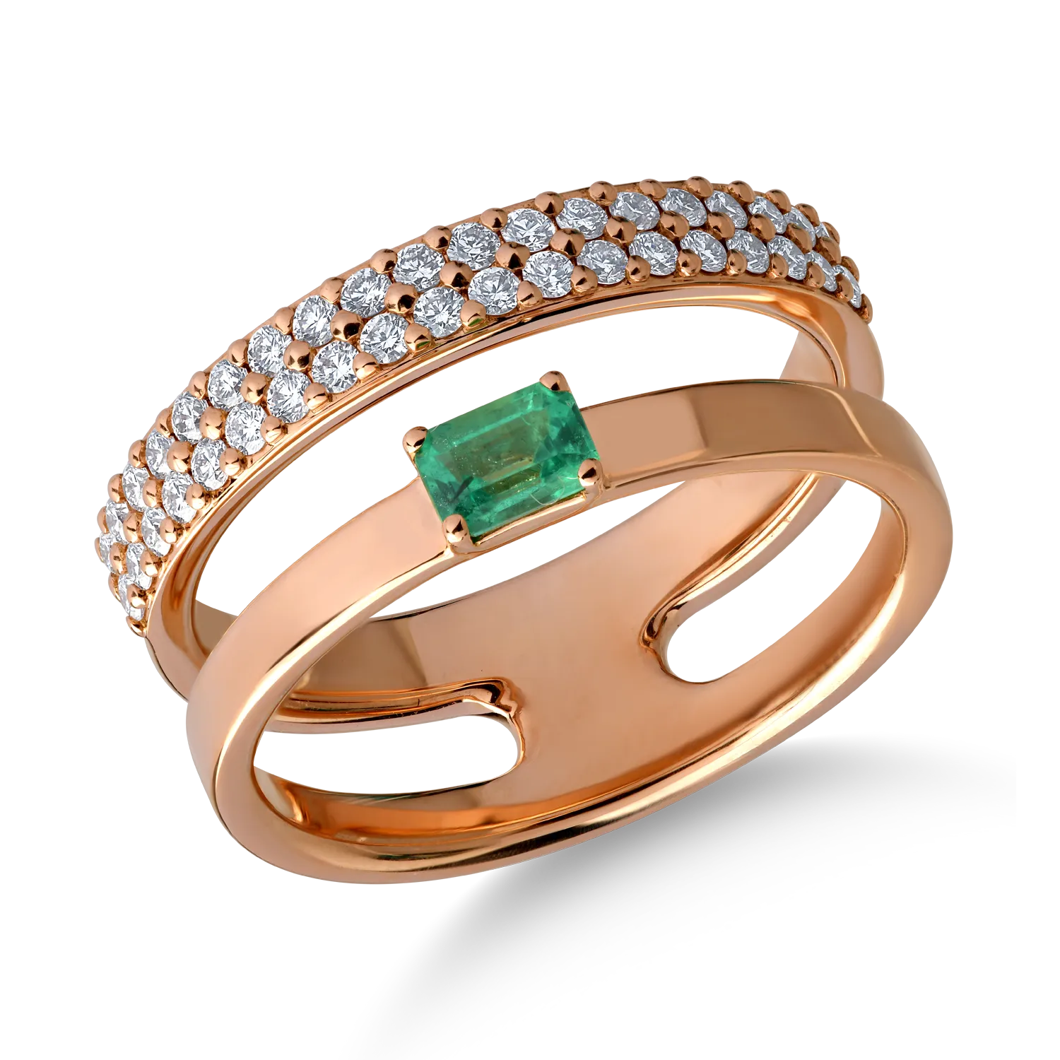Inel din aur roz de 18K cu smarald de 0.22ct si diamante de 0.35ct-127041