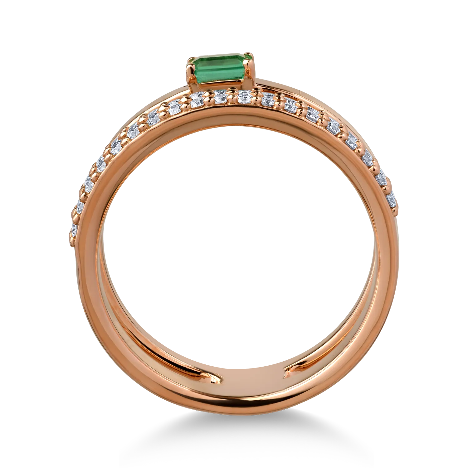 18K rózsa arany gyűrű 0.22ct smaragddal és 0.35ct gyémántokkal