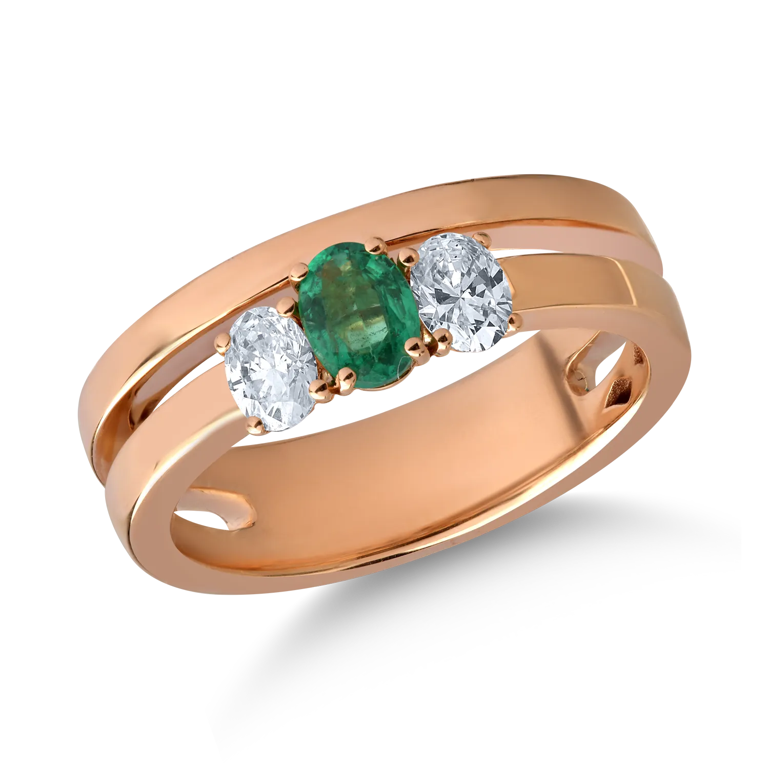 18K rózsaszín arany gyűrű 0.26ct smaragddal és 0.38ct gyémántokkal