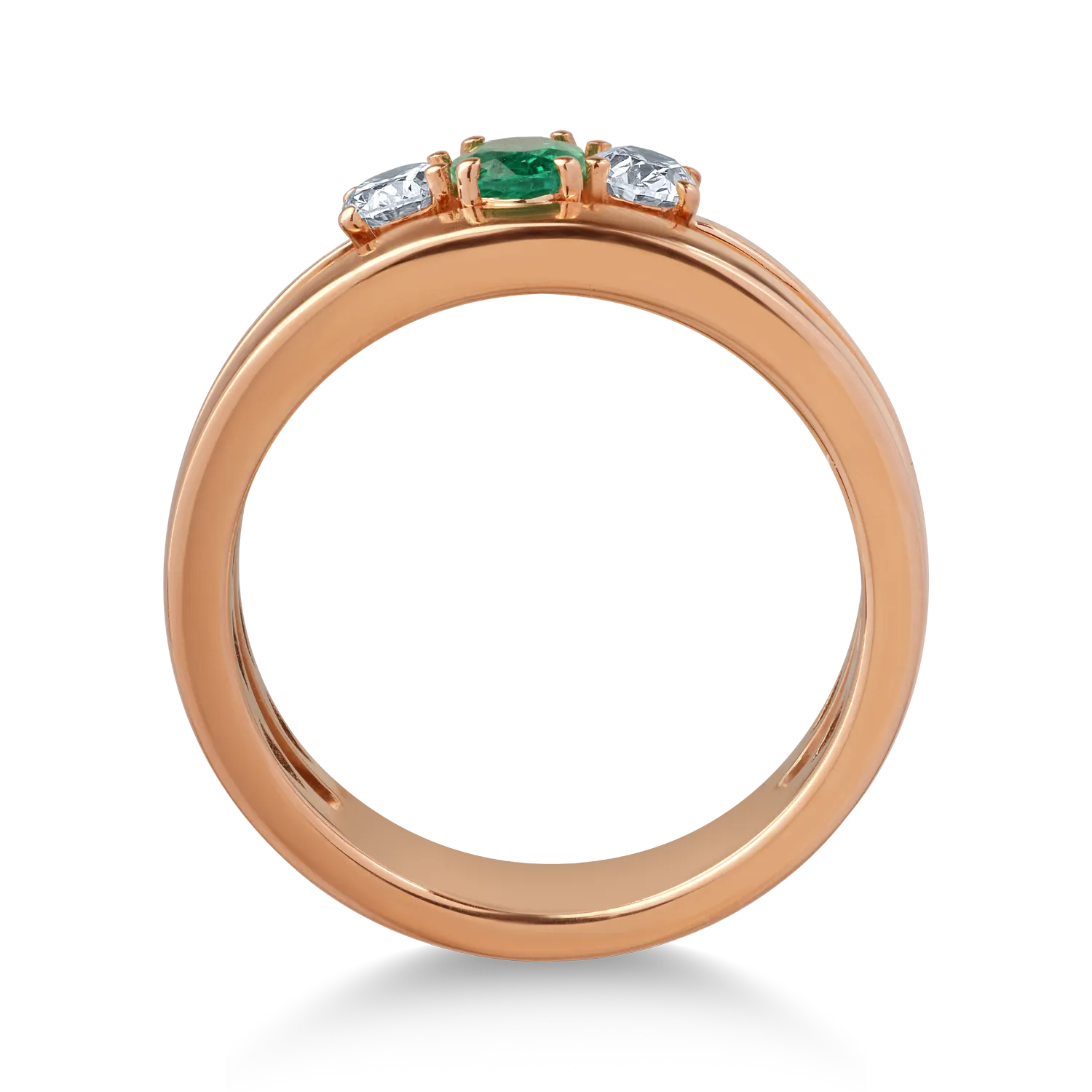 18K rózsaszín arany gyűrű 0.26ct smaragddal és 0.38ct gyémántokkal