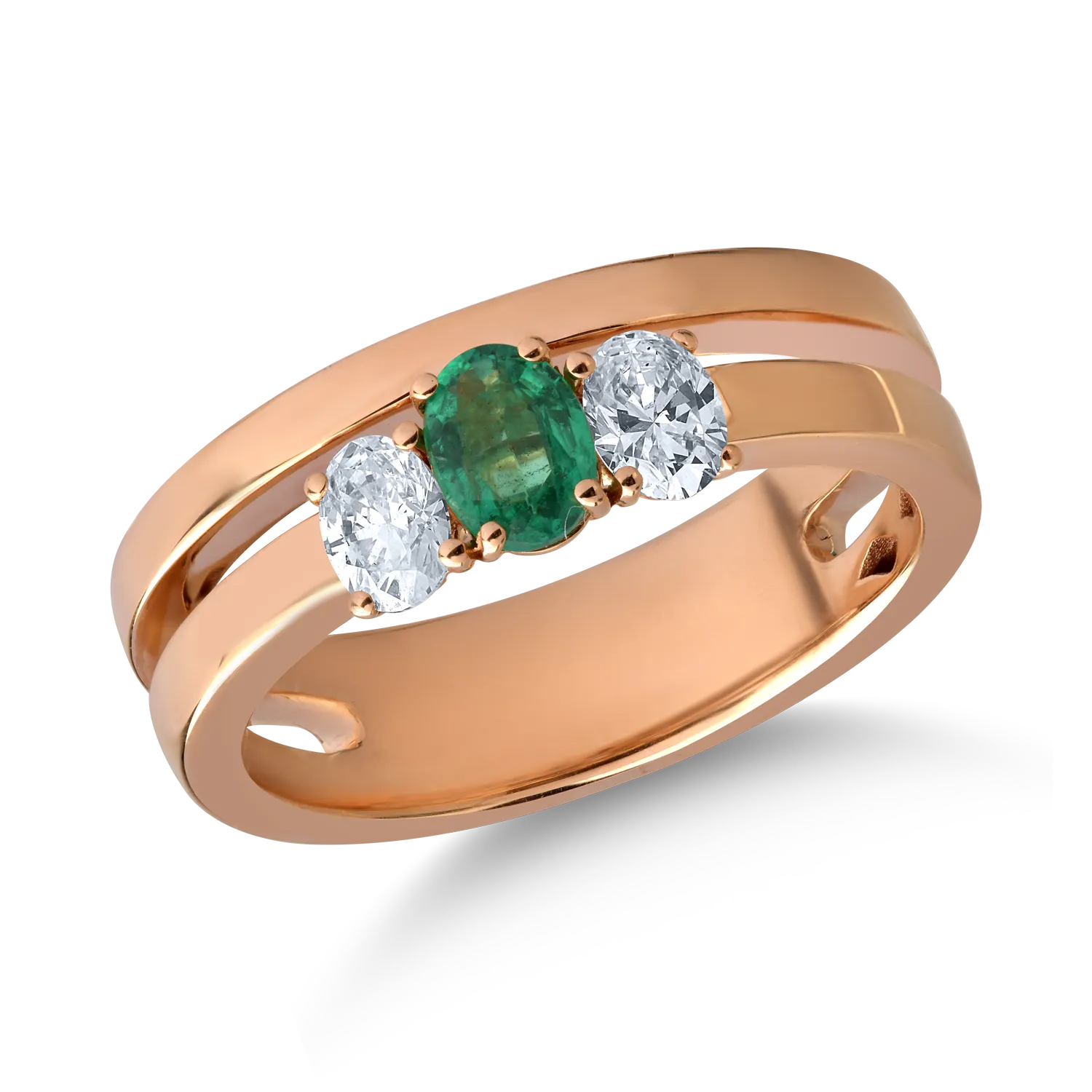 Inel din aur roz cu smarald oval de 0.2ct si diamante de 0.3ct