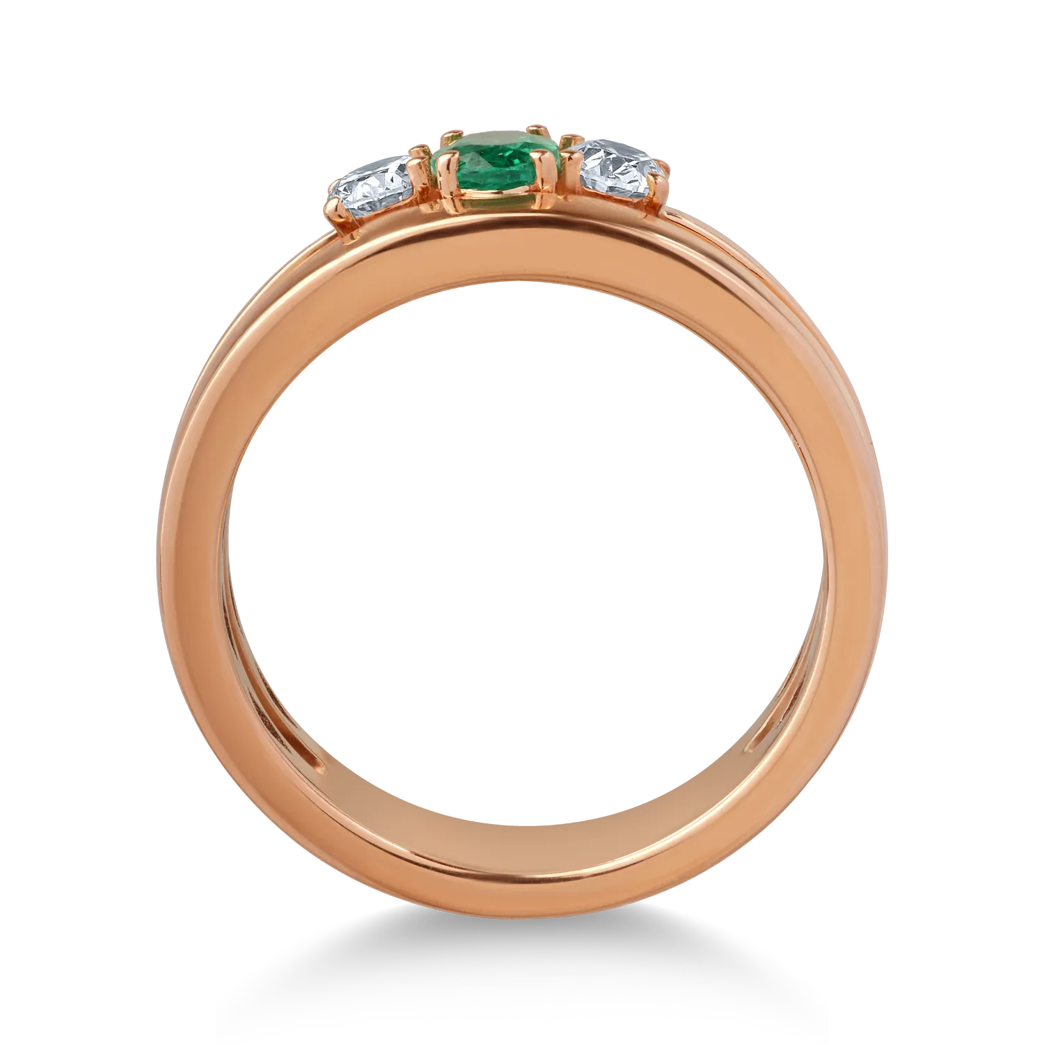 Inel din aur roz de 18K cu smarald de 0.26ct si diamante de 0.38ct