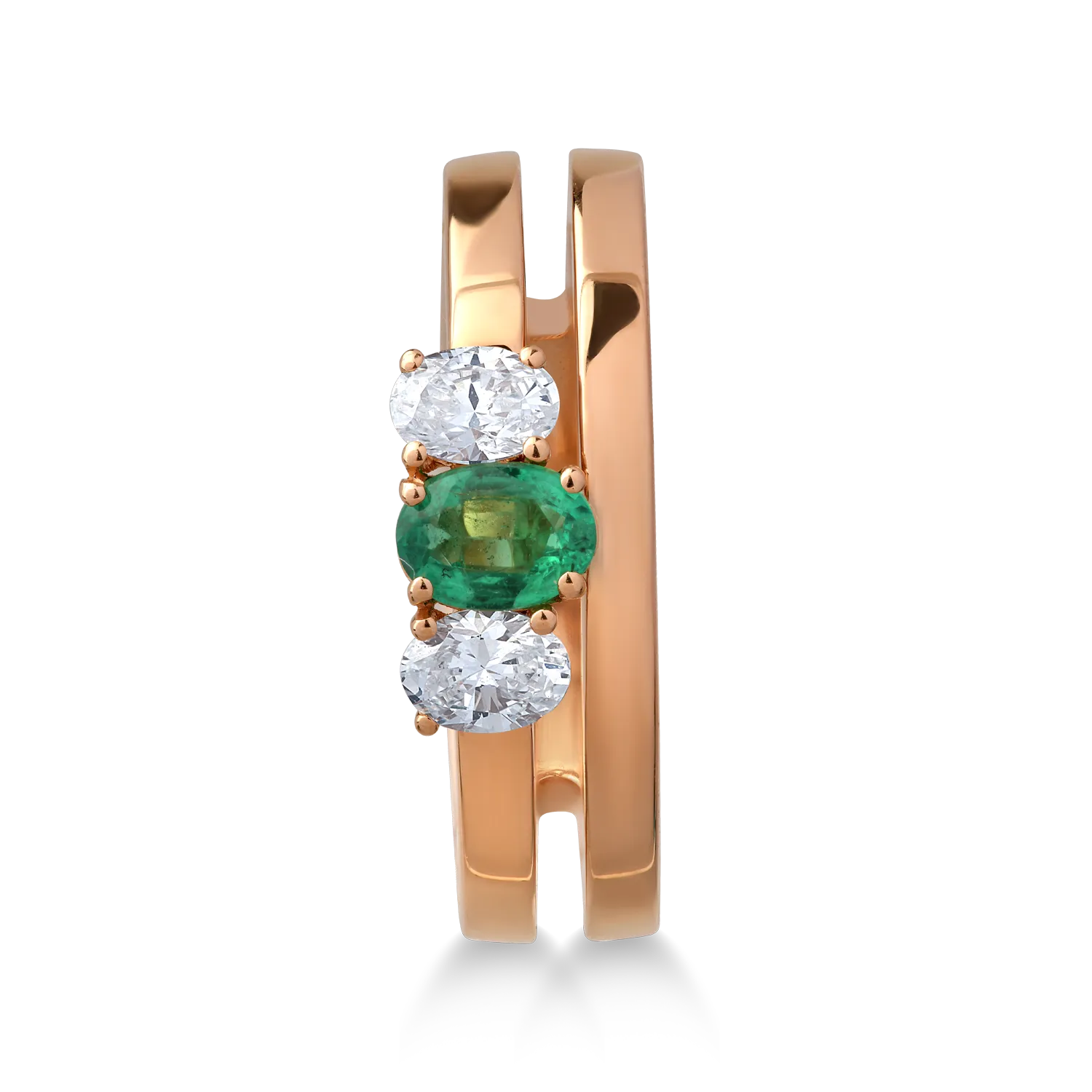 Inel din aur roz de 18K cu smarald de 0.26ct si diamante de 0.38ct