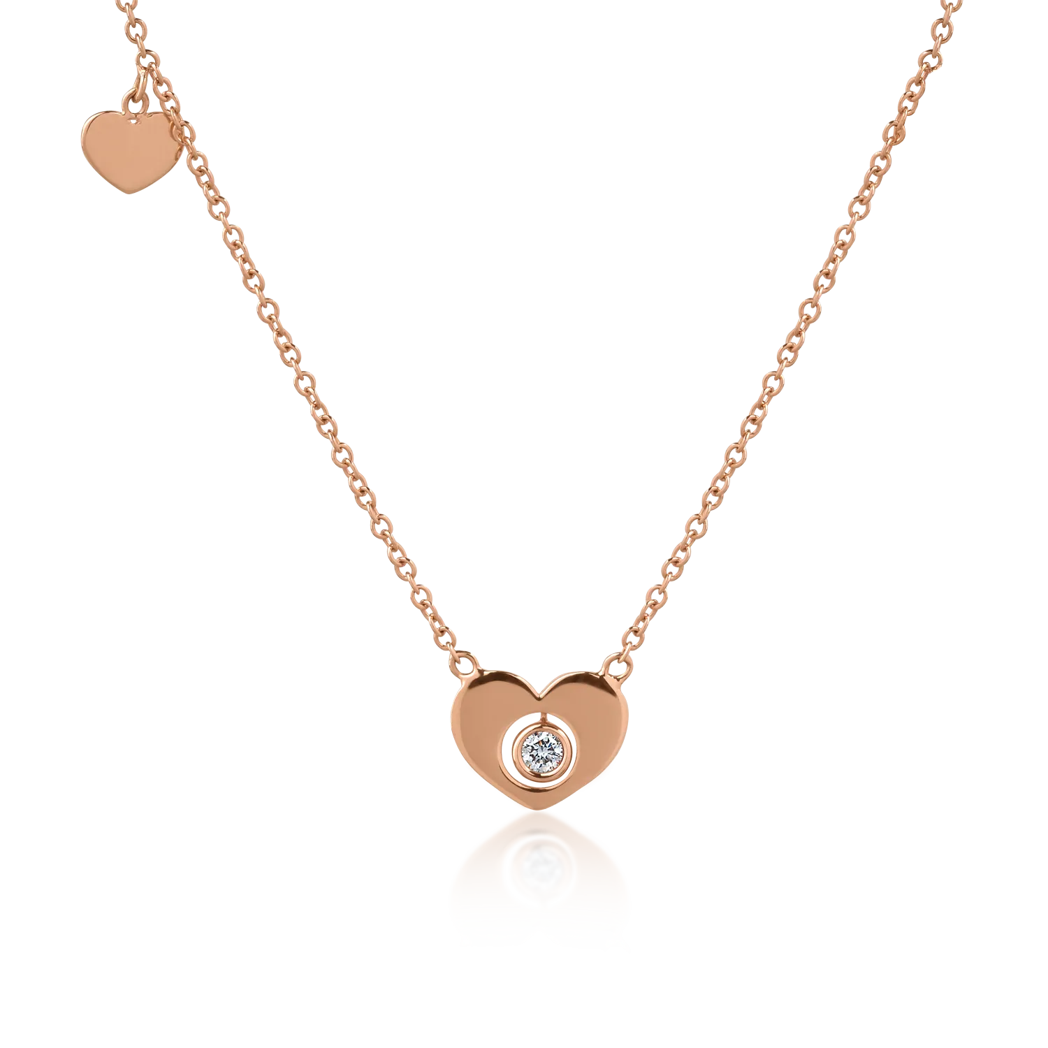 Lant cu pandantiv din aur roz de 18K cu diamant de 0.05ct-127044