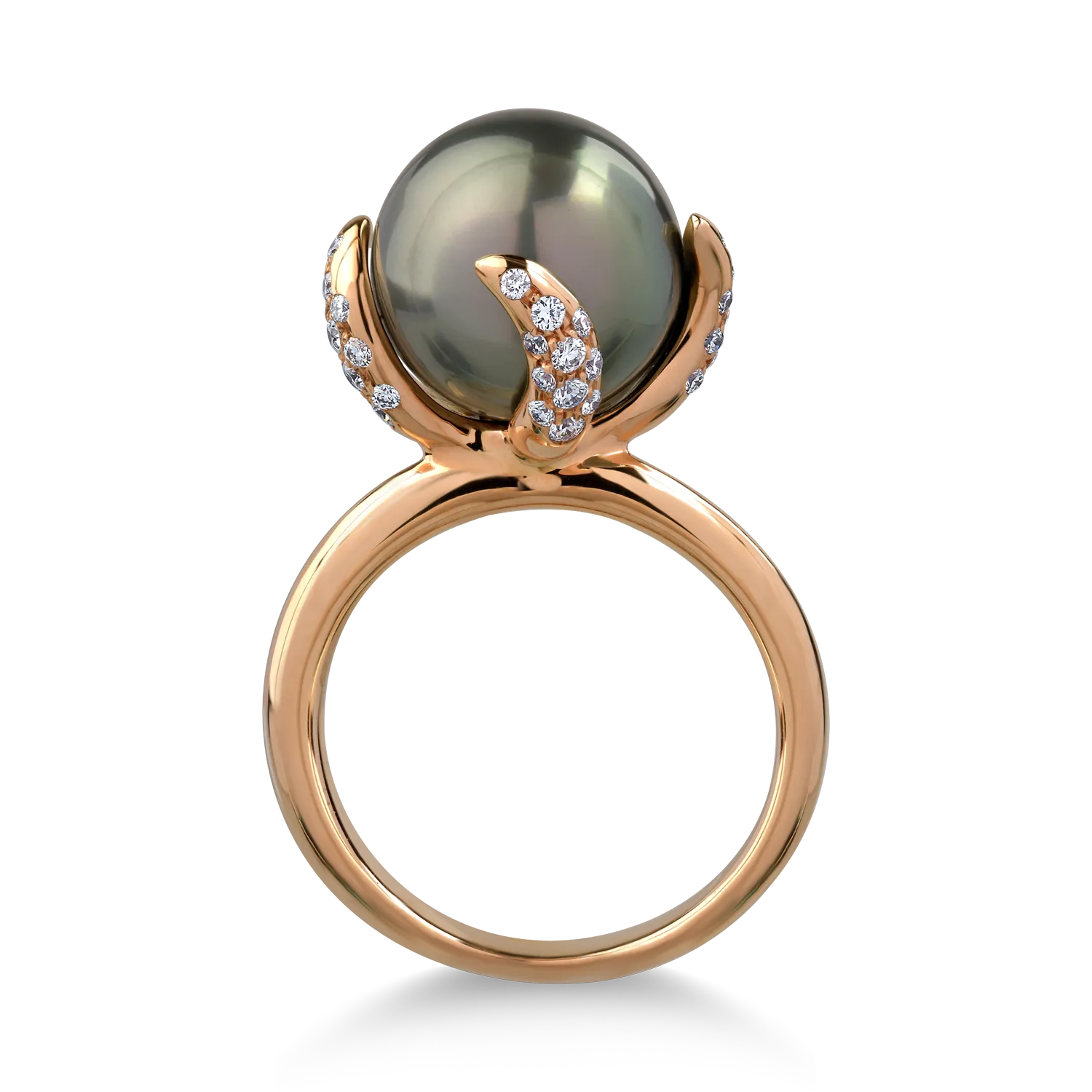 Inel din aur roz de 18K cu perla de cultura de 11.77ct si diamante de 0.36ct