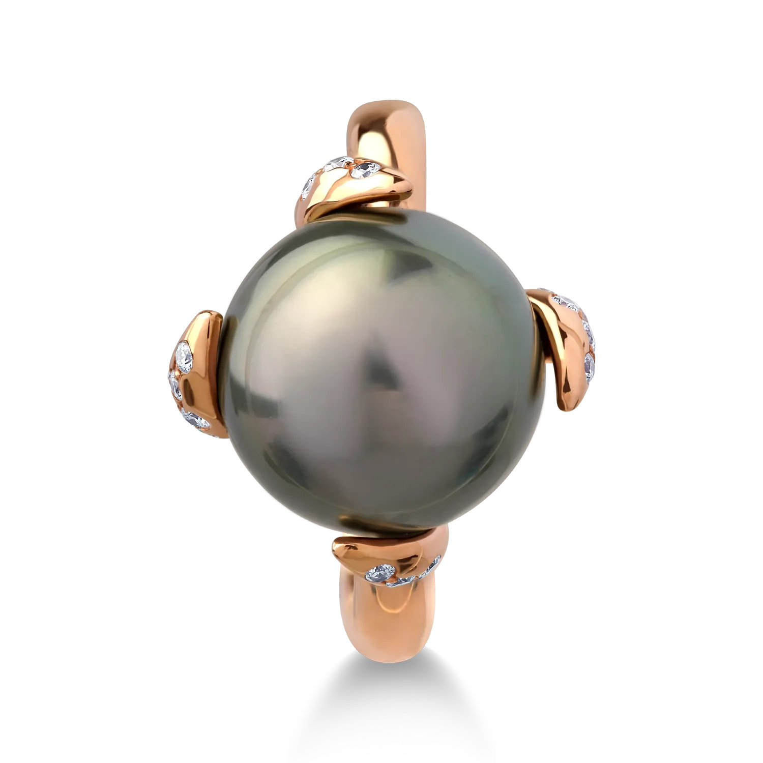 Inel din aur roz de 18K cu perla de cultura de 11.77ct si diamante de 0.36ct