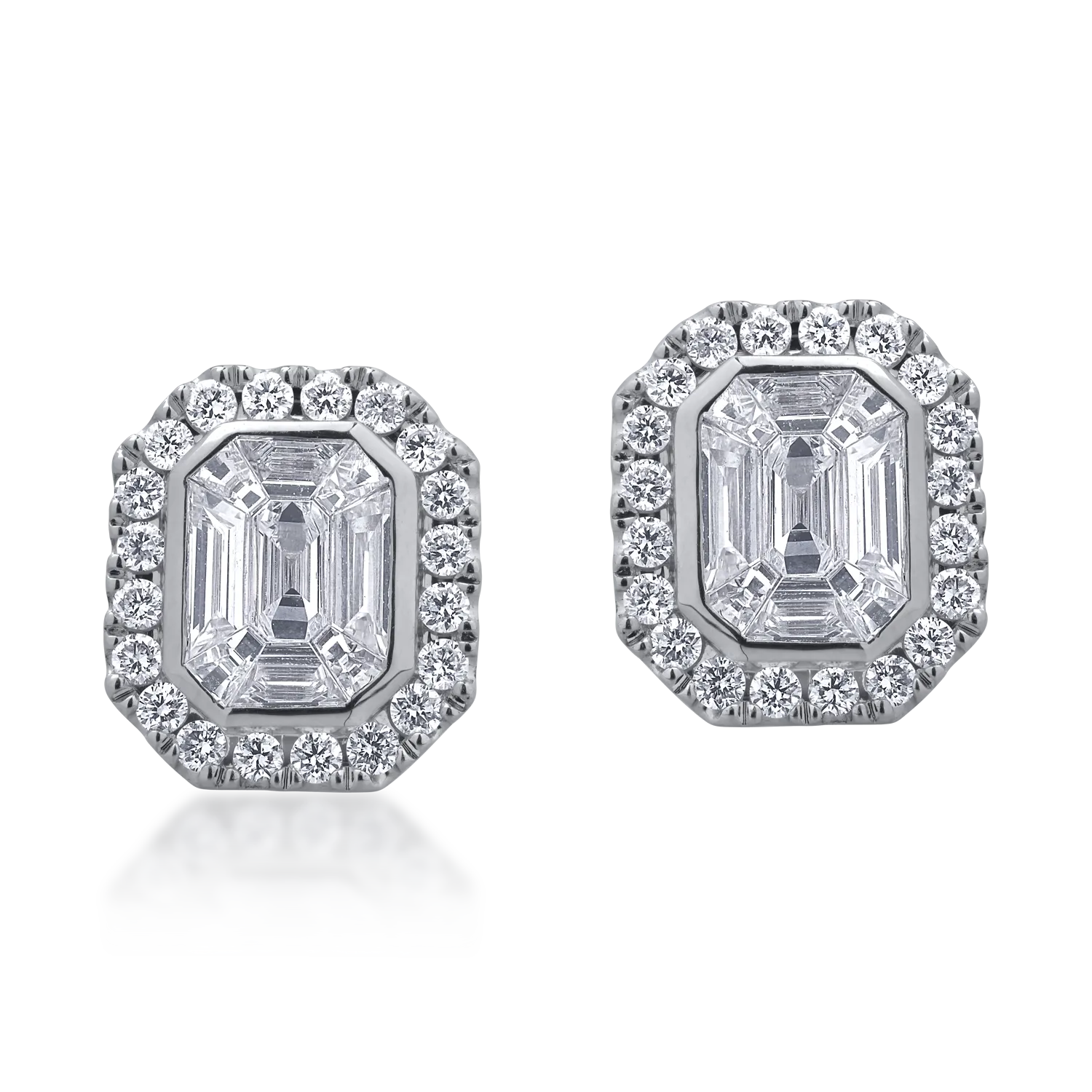 Cercei din aur alb cu diamante baguette si rotunde de 1.09ct