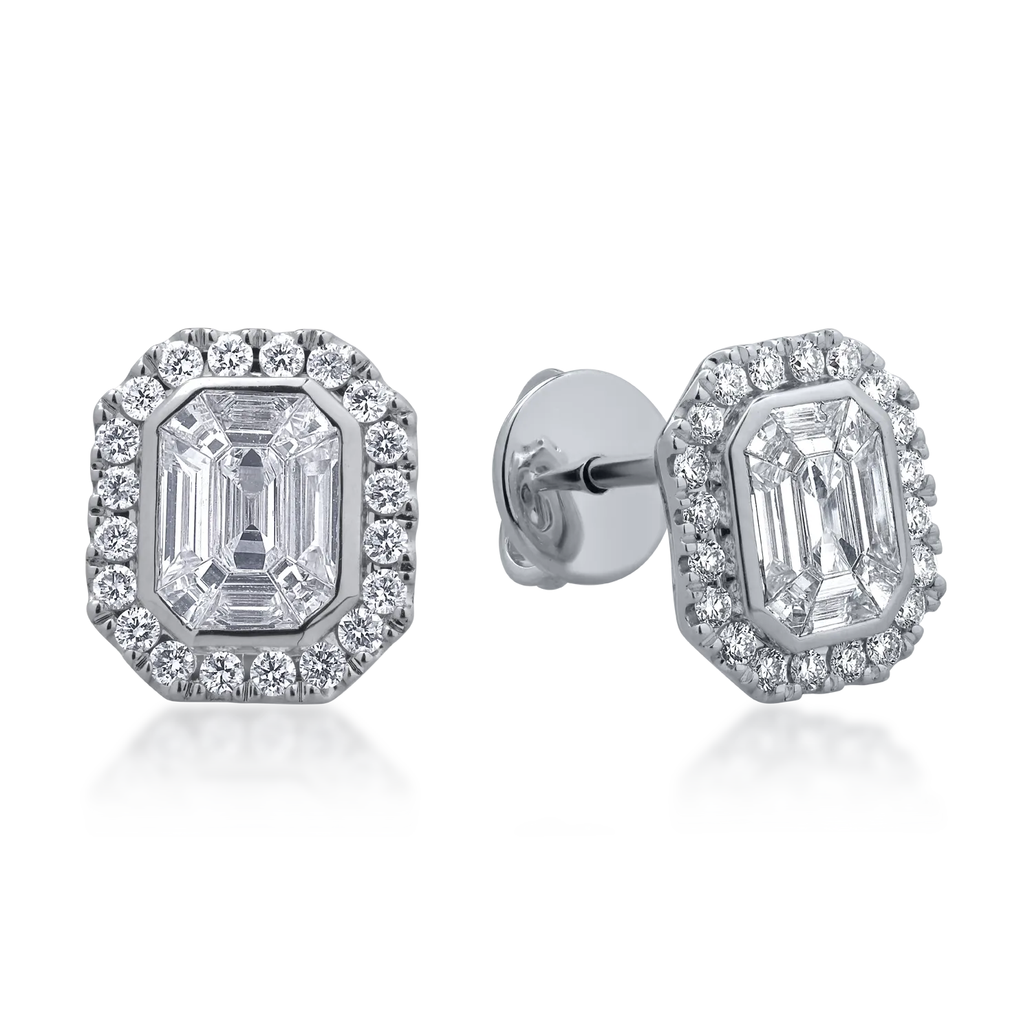 Teilor Cercei din aur alb cu diamante baguette si rotunde de 1.09ct