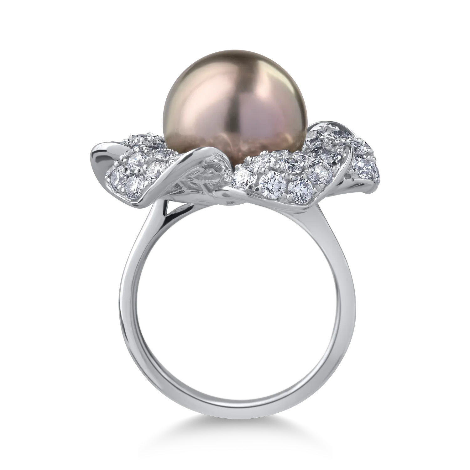 Inel din aur alb cu perla de cultura de 12.3ct si diamante de 2.99ct