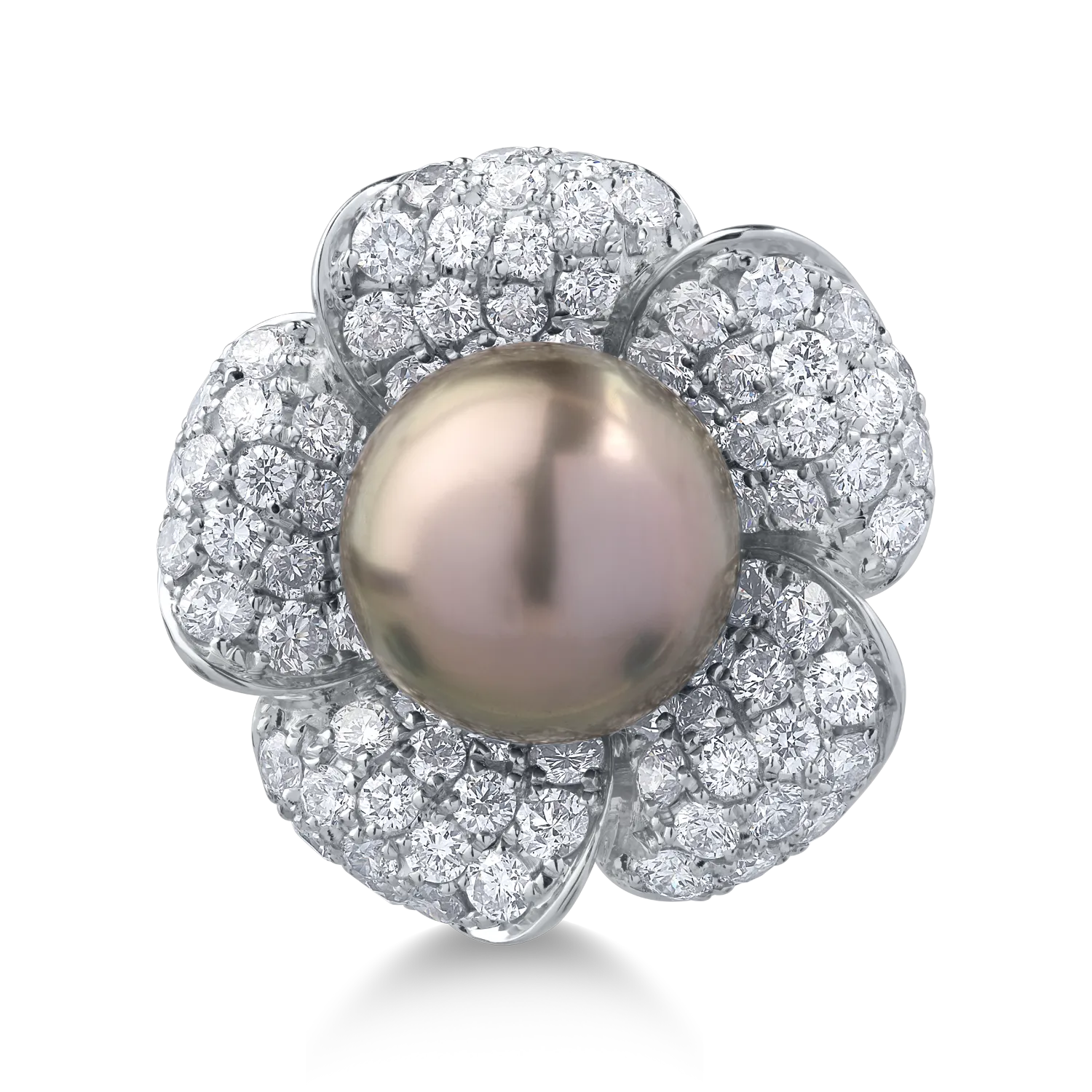Inel din aur alb cu perla de cultura de 12.3ct si diamante de 2.99ct