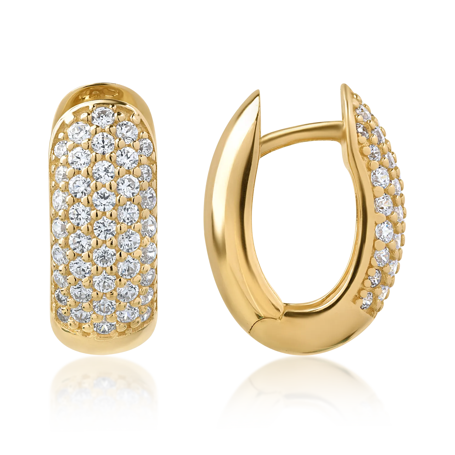 Yellow gold hoop earrings with zirconia