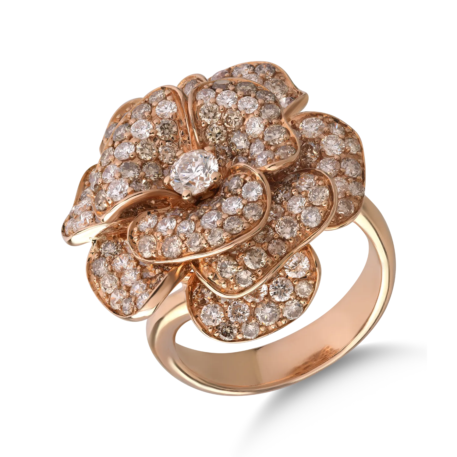 18K rose gold ring with 2.85ct brown diamonds and 1.5ct clear diamonds