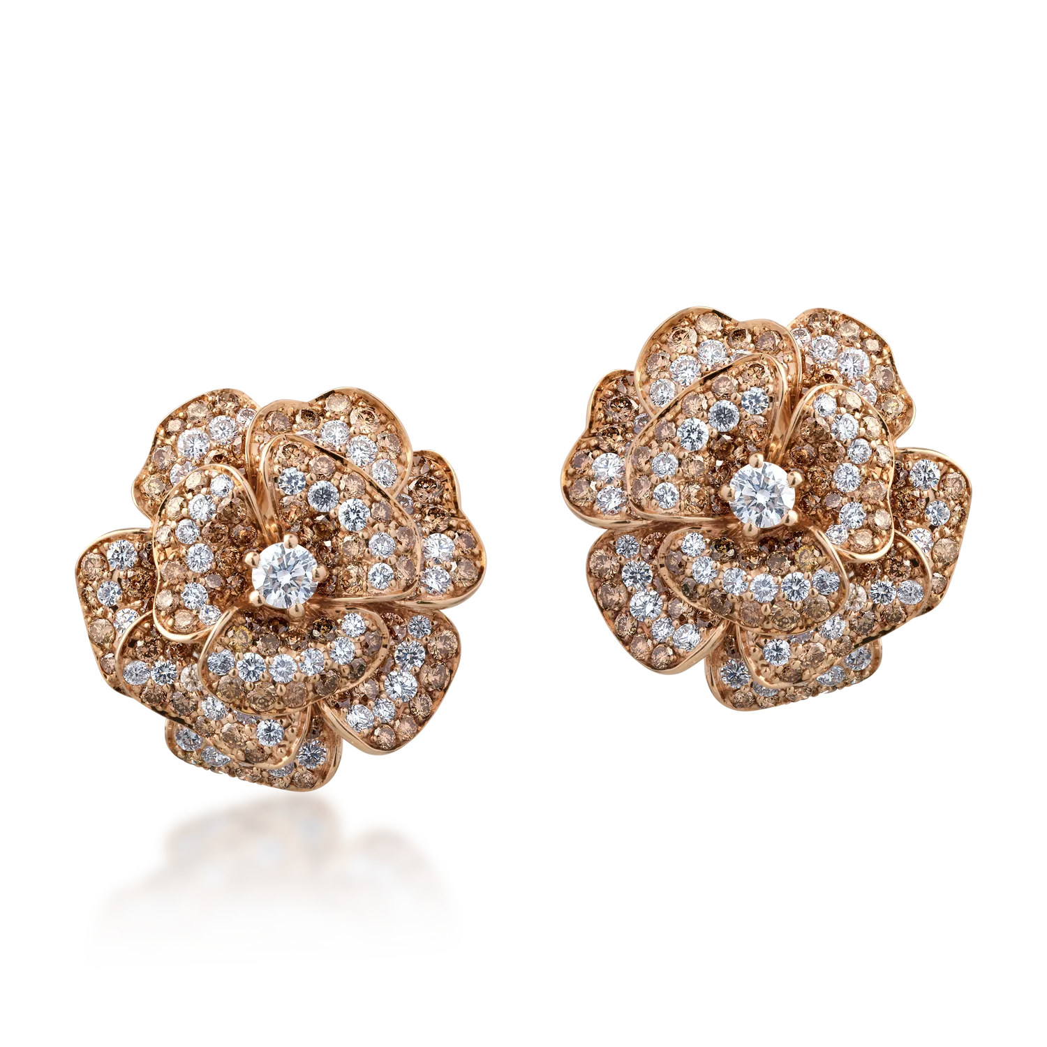 Cercei florali din aur alb-roz cu diamante de 8.56ct