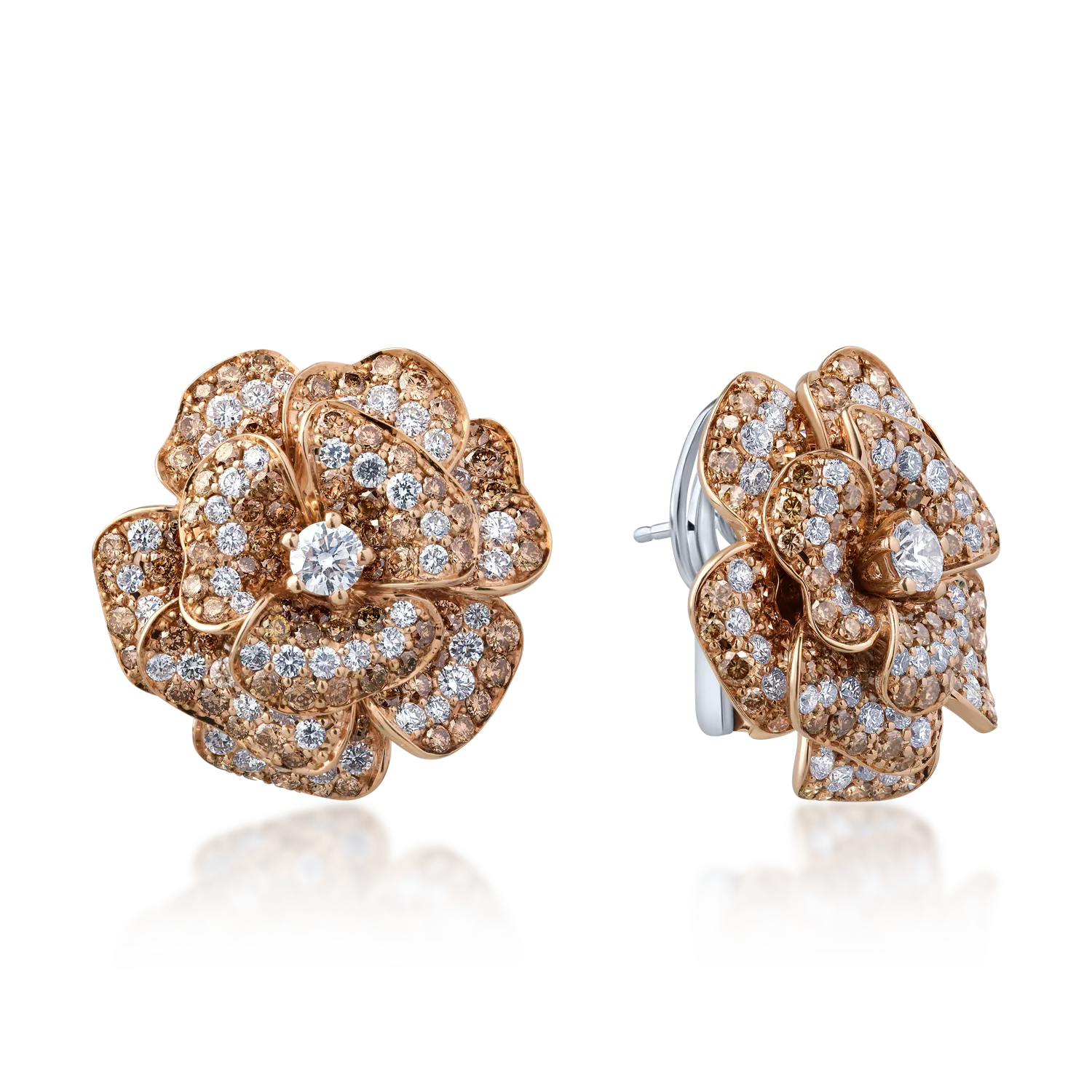 Teilor Cercei florali din aur alb-roz cu diamante de 8.56ct