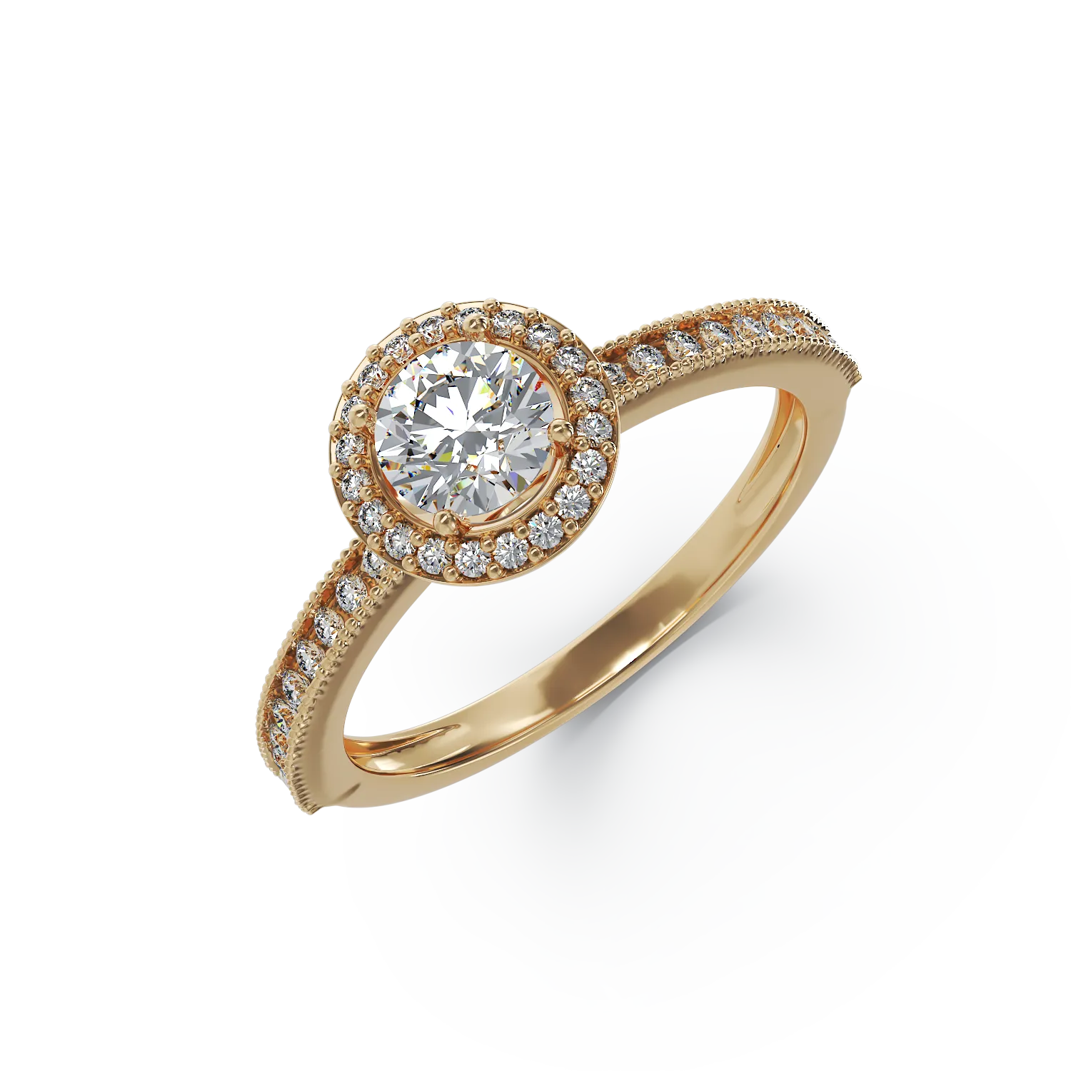 Yellow gold halo pave engagement ring with zirconia