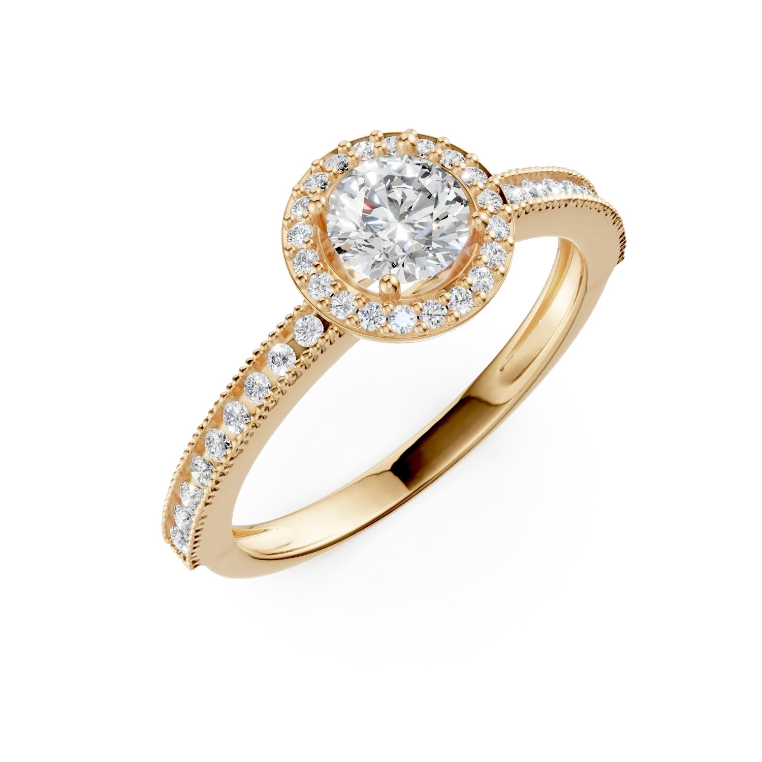 Yellow gold halo pave engagement ring with zirconia