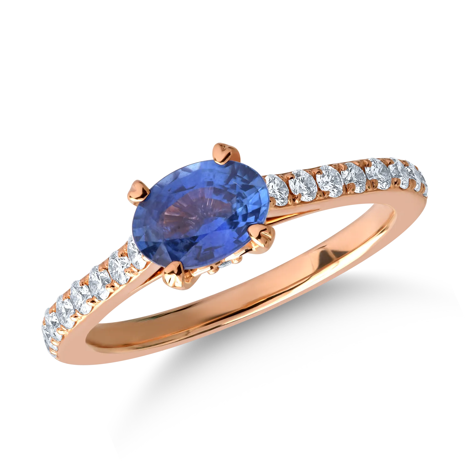 18K rose gold ring with 0.95ct sapphire and 0.38ct diamonds