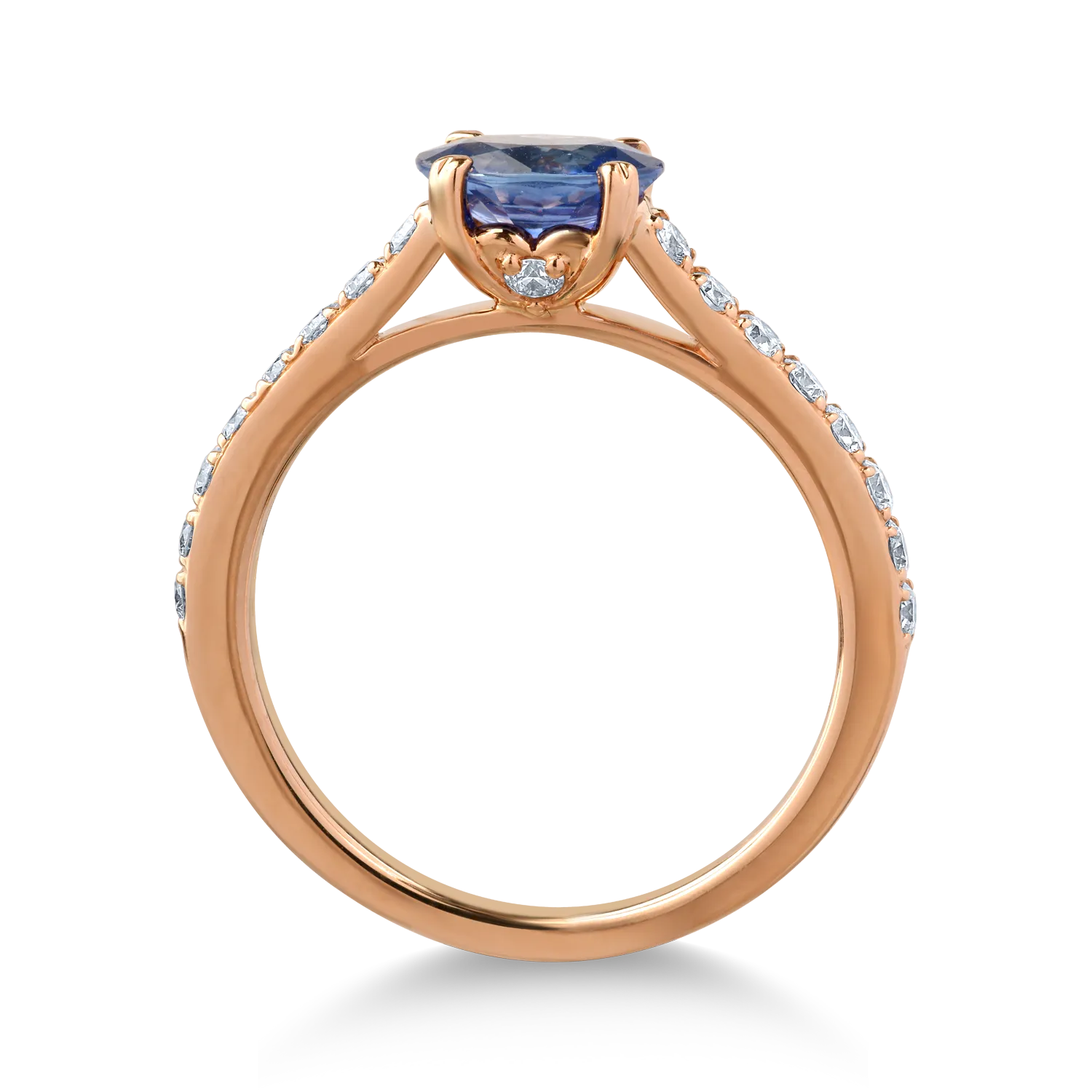 18K rózsaszín arany gyűrű 0.95ct zafírral és 0.38ct gyémántokkal