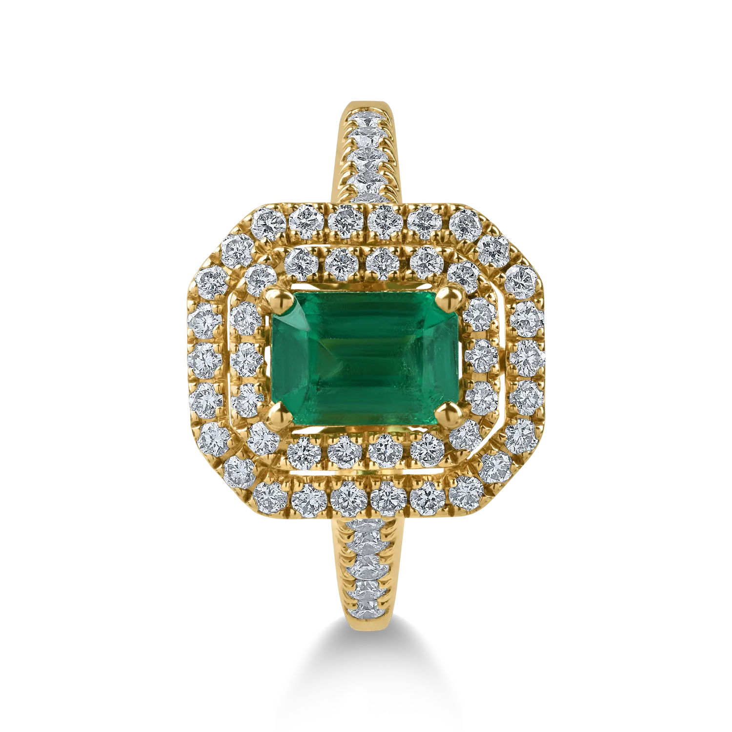 Inel din aur galben cu smarald octogonal de 1.09ct si diamante de 0.59ct