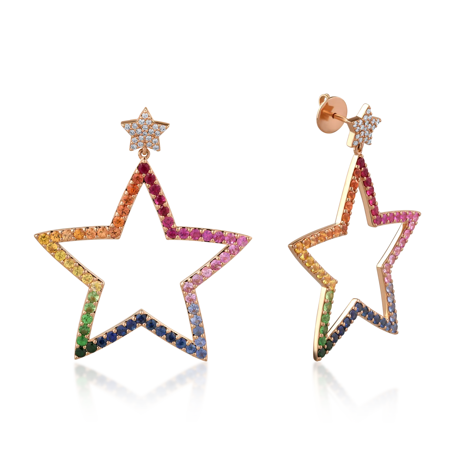 Cercei din aur roz cu safire multicolore de 6ct si diamante de 0.28ct