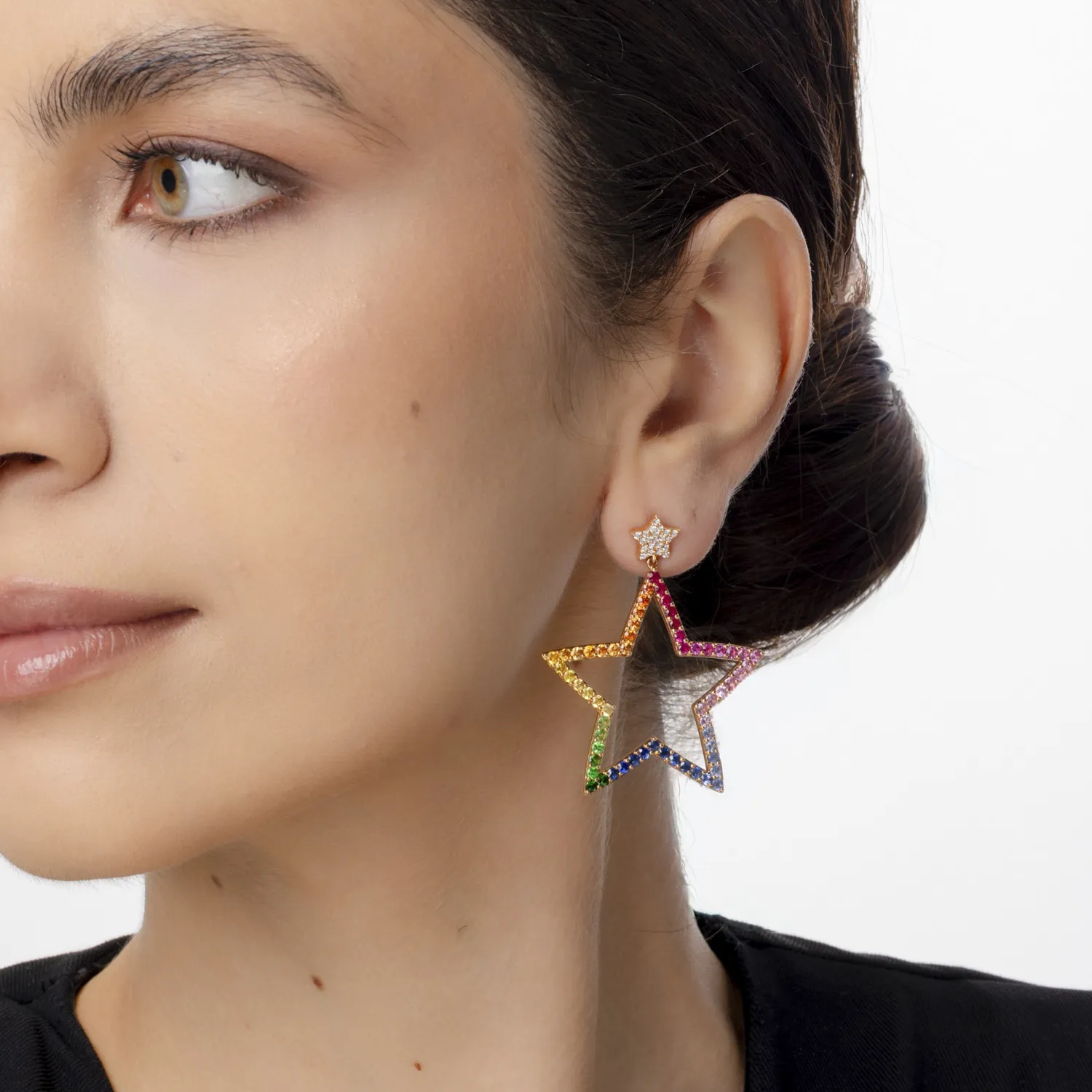 18K rose gold earrings with 6ct multicolored sapphires and 0.28ct diamonds