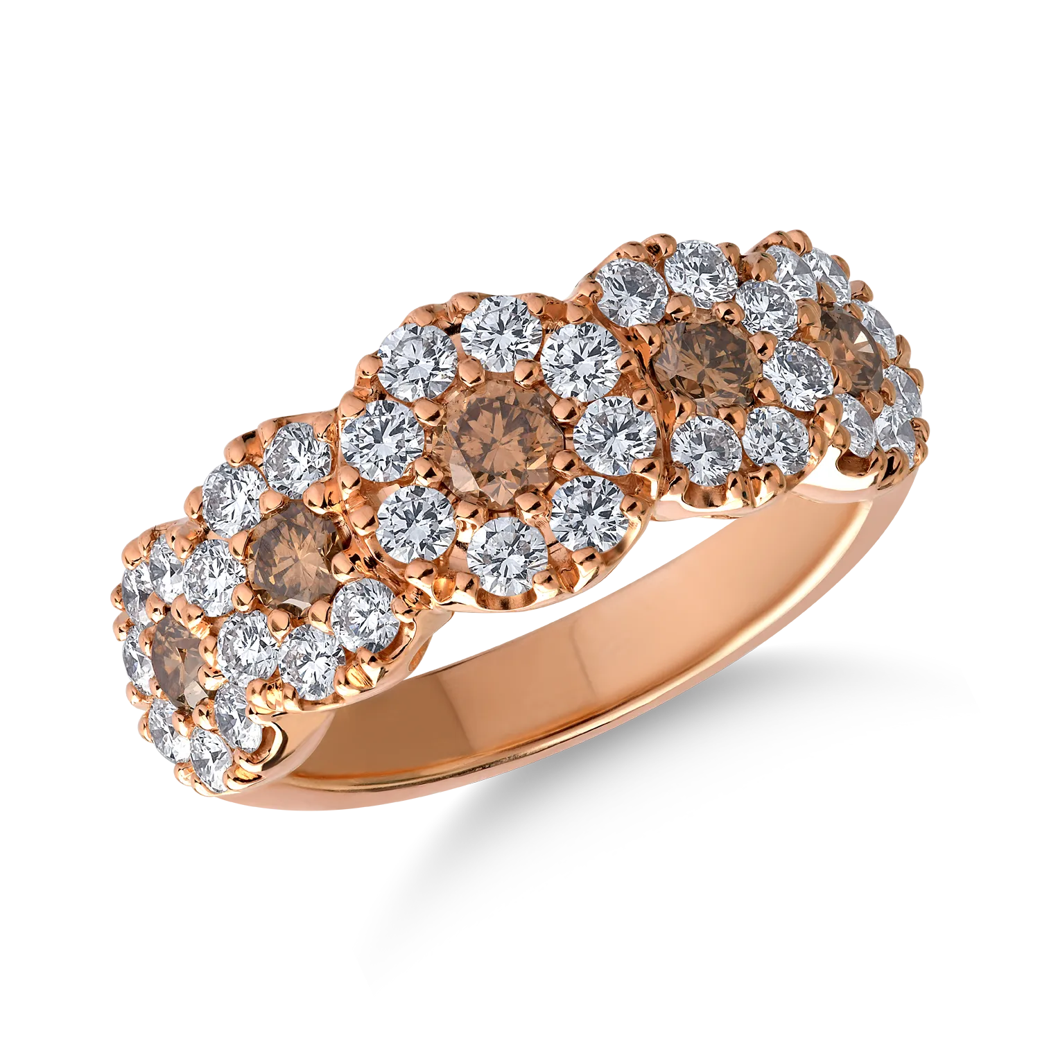 18K rose gold ring with 0.9ct clear diamonds and 0.51ct brown diamonds