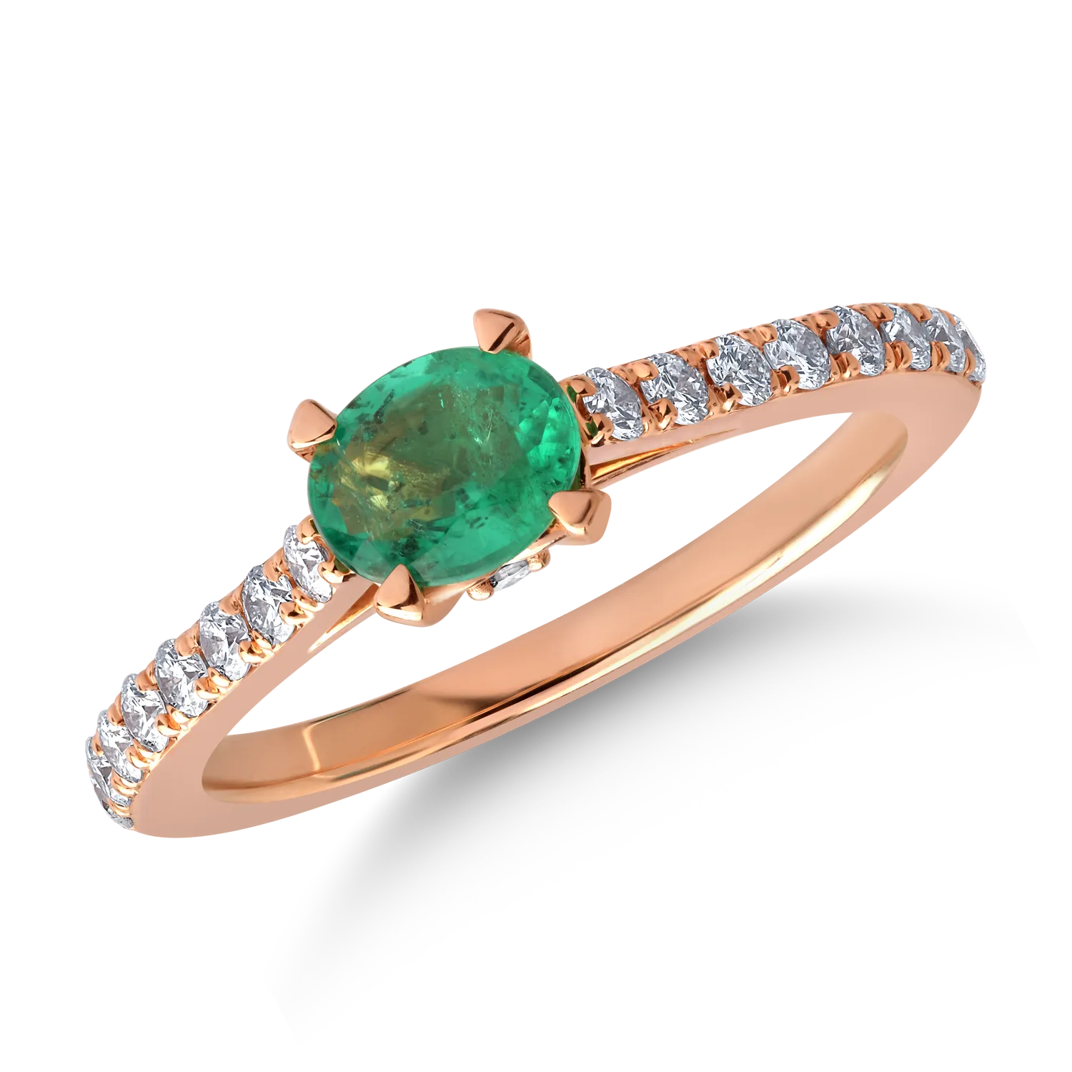 18K rózsa arany gyűrű 0.51ct smaragddal és 0.38ct gyémántokkal
