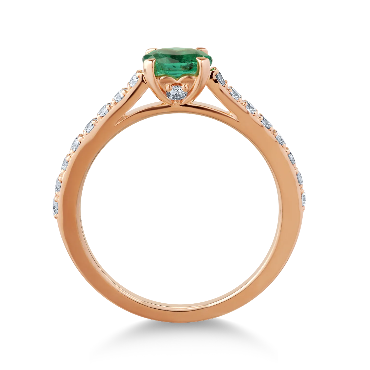 18K rose gold ring with 0.51ct emerald and 0.38ct diamonds