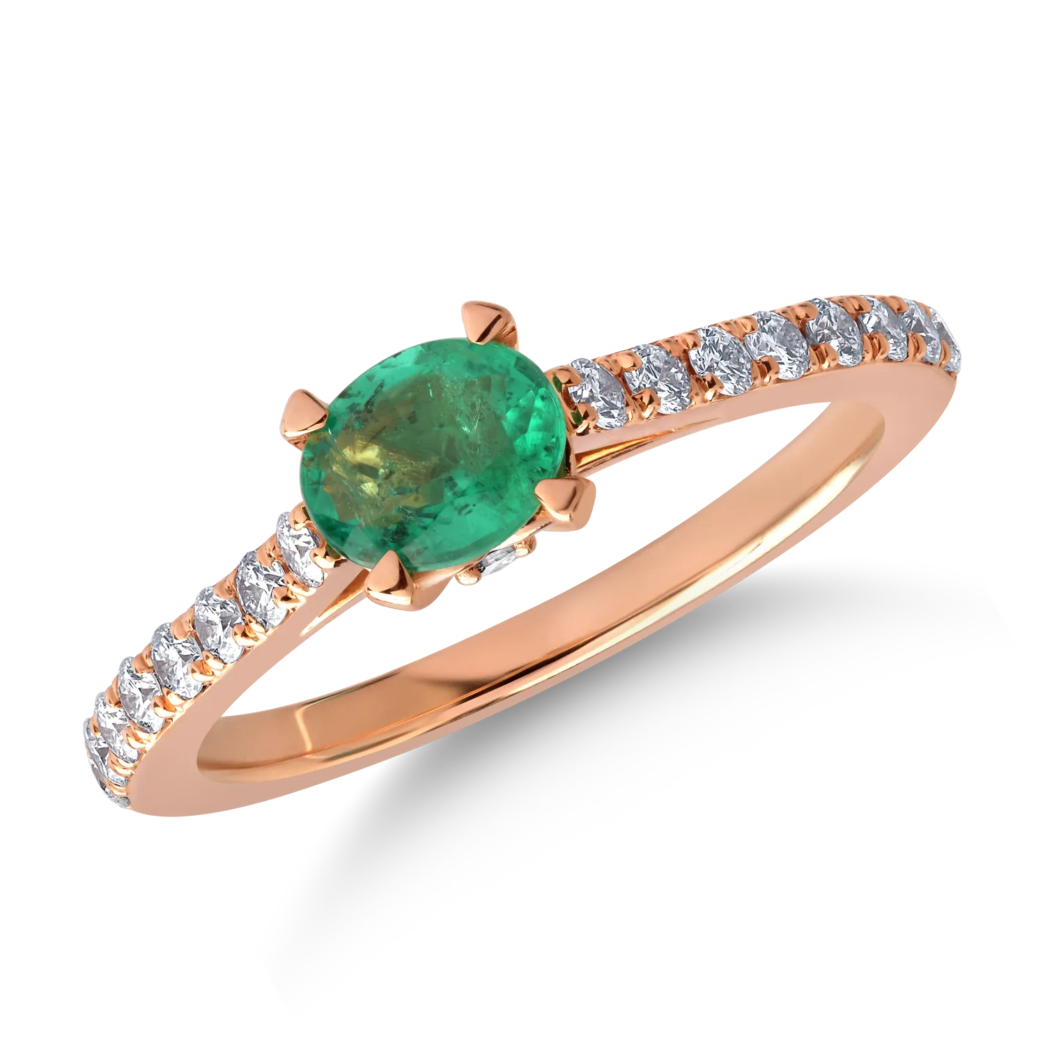Inel din aur roz cu smarald oval de 0.5ct si diamante de 0.3ct