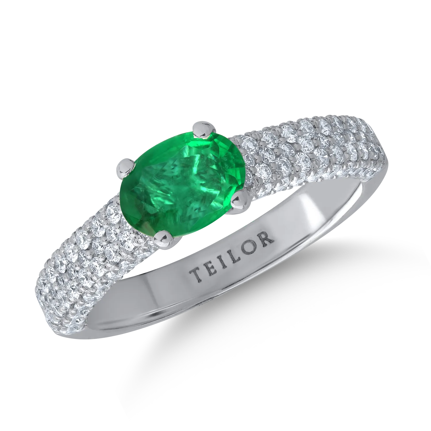 18K fehérarany gyűrű 0.7ct smaragddal és 0.62ct gyémántokkal