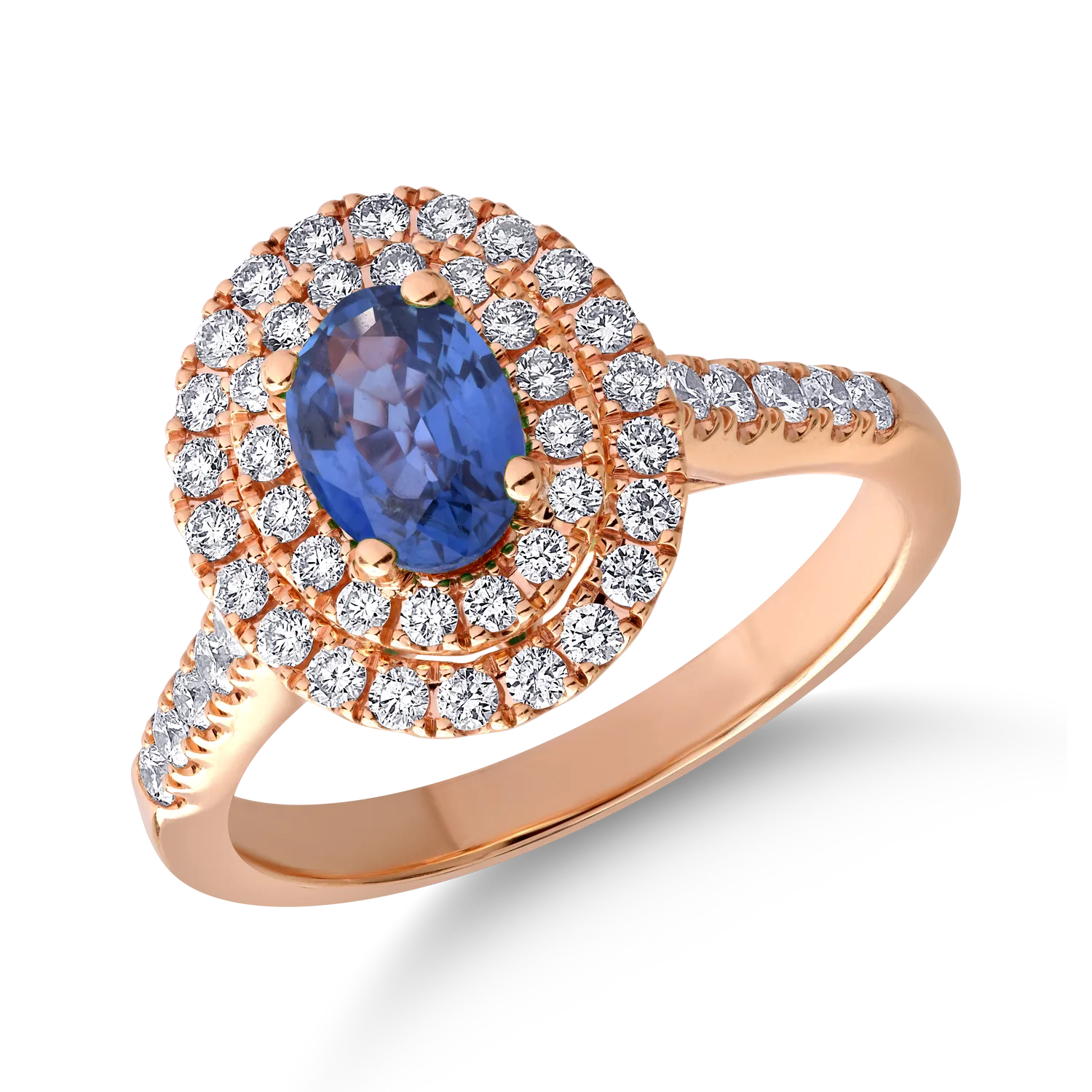 18K rose gold ring with 0.7ct sapphire and 0.62ct diamonds