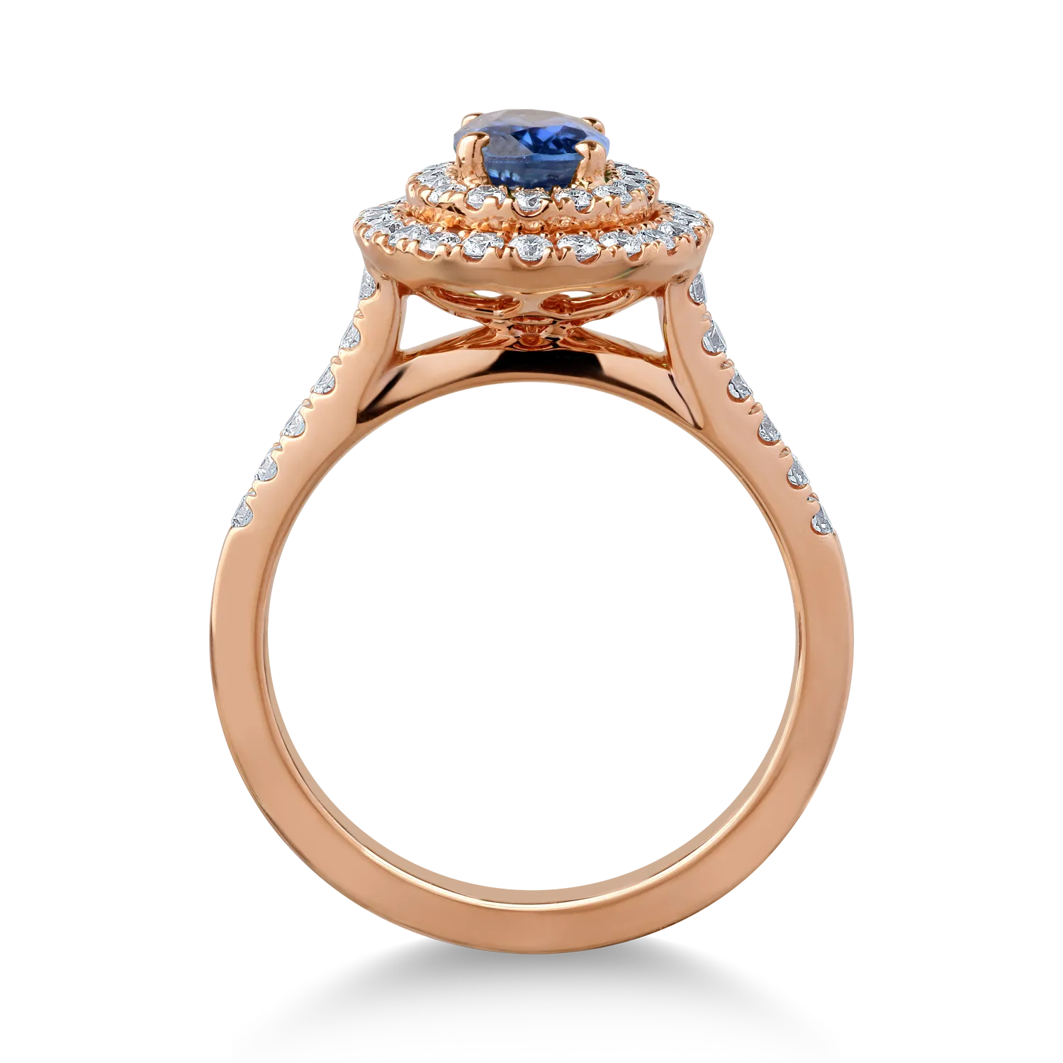 Inel din aur roz cu safir oval de 0.7ct si diamante de 0.62ct
