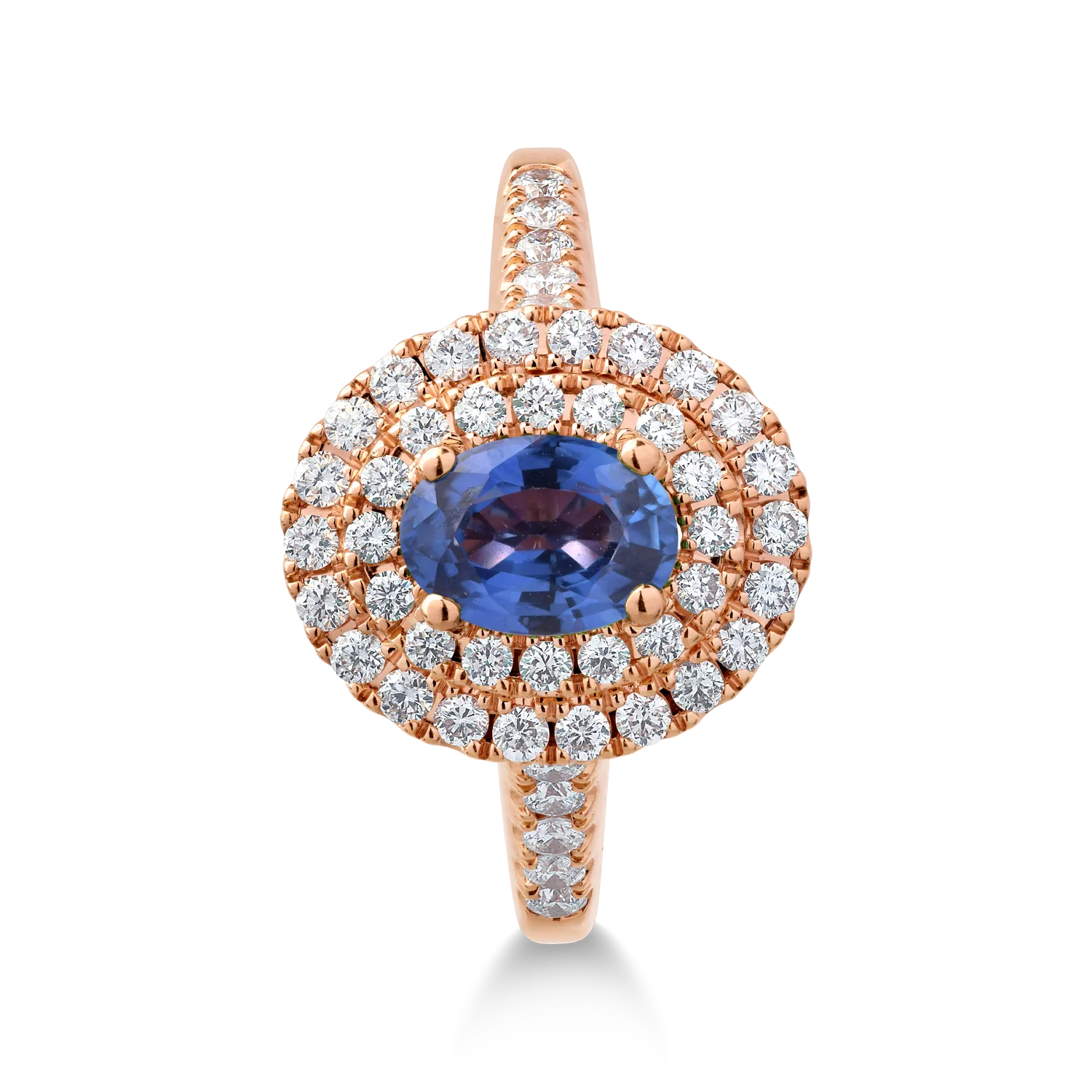 Inel din aur roz cu safir oval de 0.7ct si diamante de 0.62ct